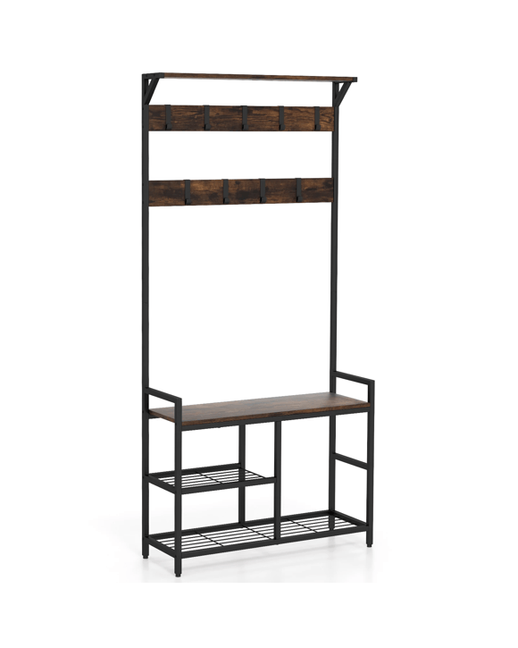 Costway 3-in-1 Hall Coat Rack Clothes Stand Storage Rack Garment Rail Hanger Shoes Organizer