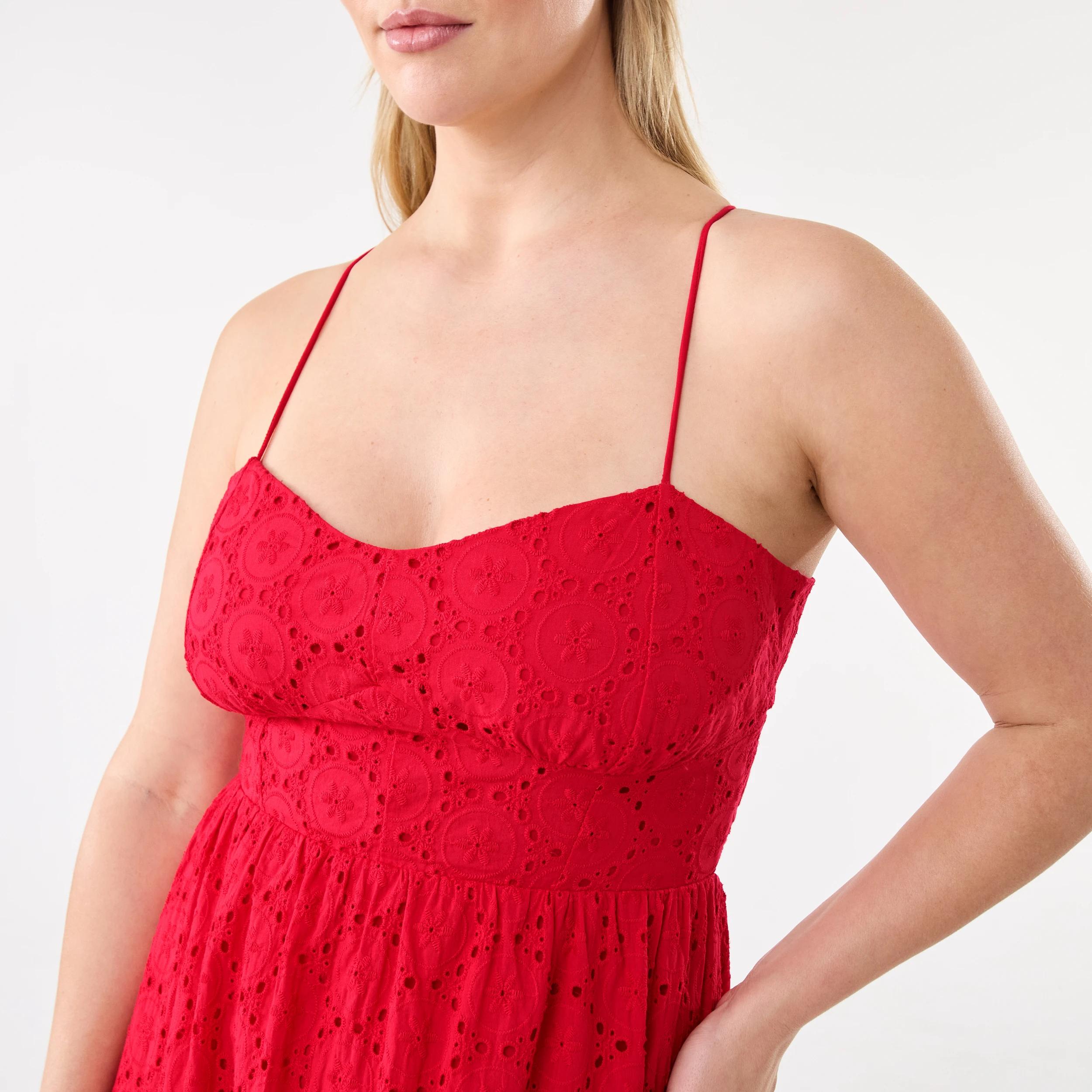 5 Sleeveless Tiered Broderie Midi Dress Strawberry, 5 of 10