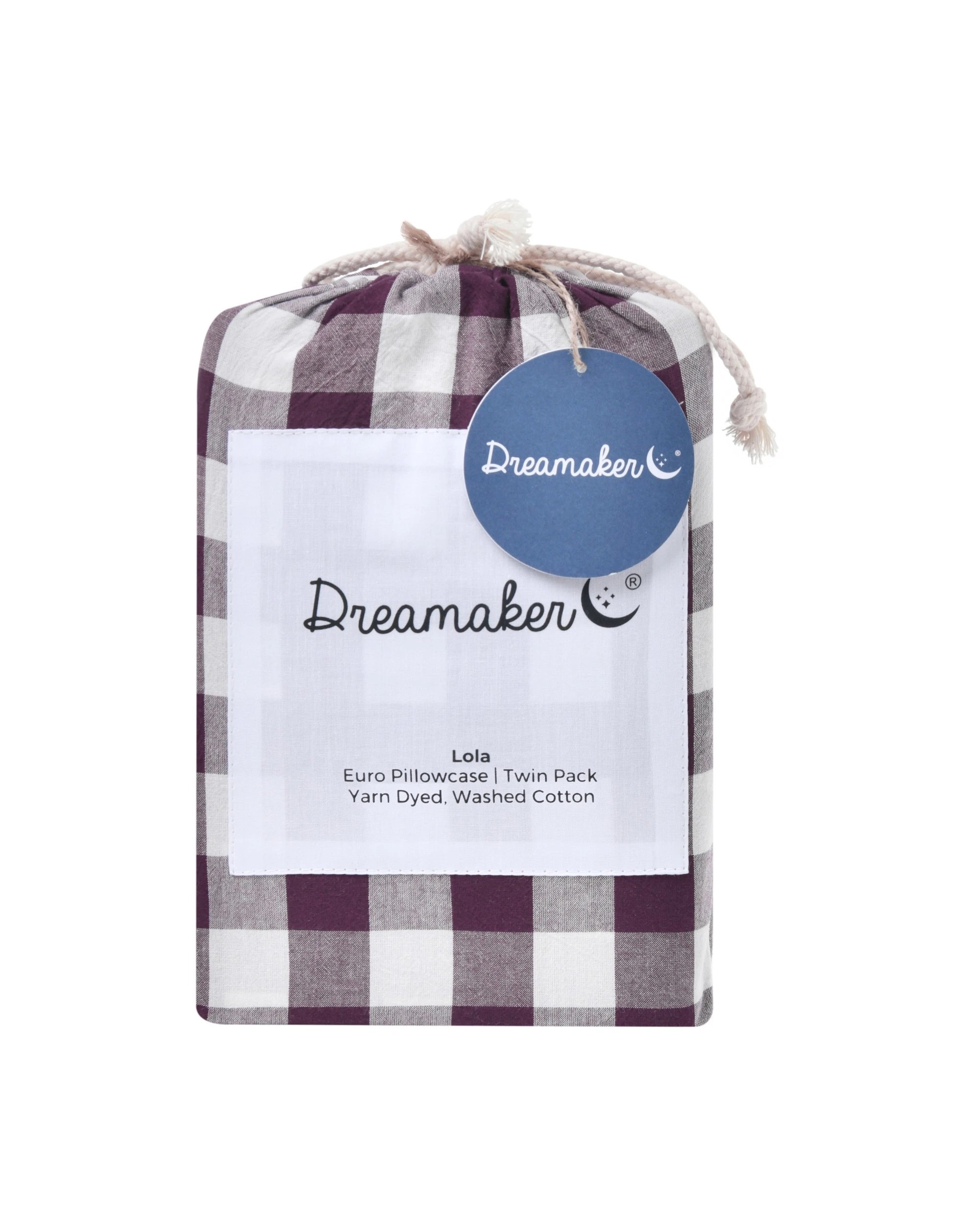 4 Dreamaker Twin Pack Lola Yarn Dyed Washed Cotton Gingham Euro Pillowcase - Plum, 4 of 5