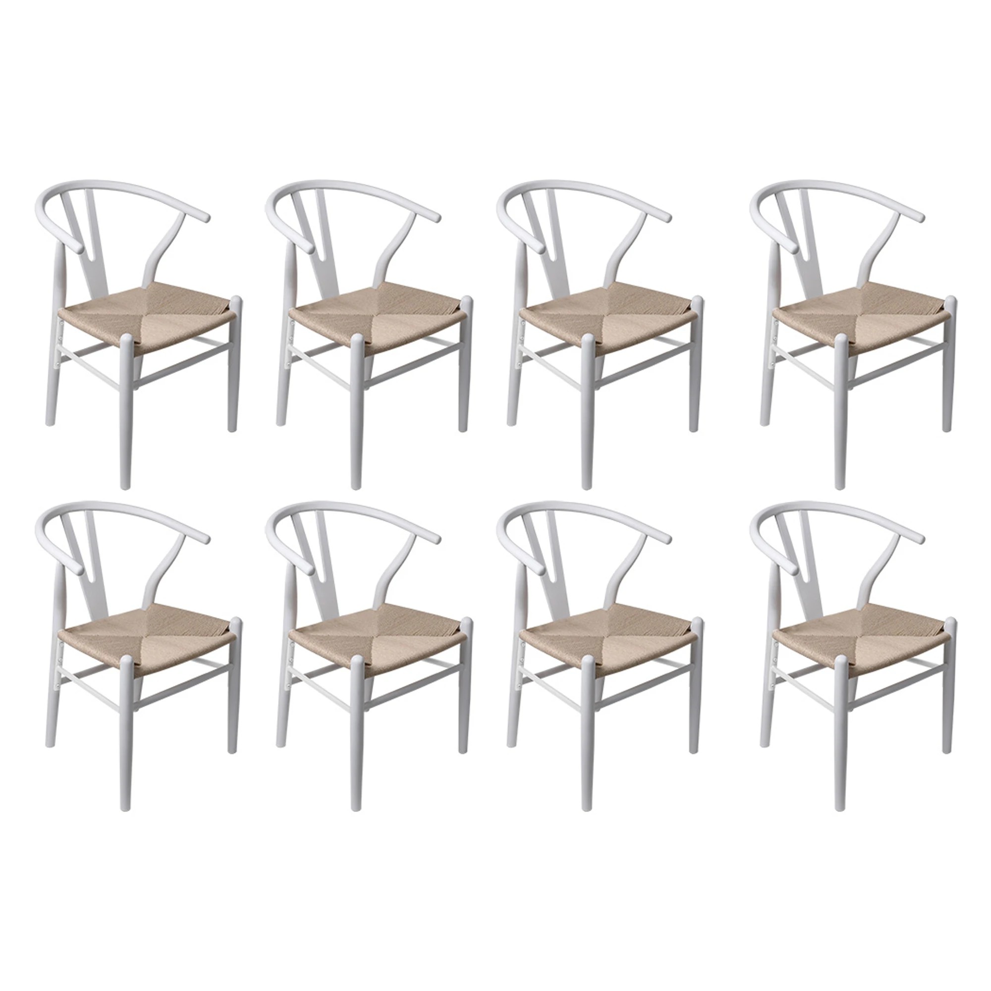1 Levede 8Pcs Replica Hans Wegner Dining Chairs - White - White, 1 of 8