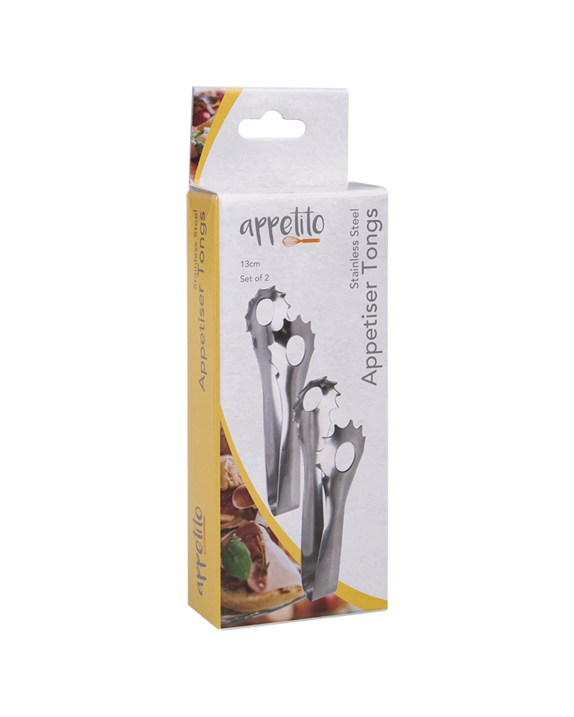 2 Appetito 2pc Stainless Steel Appetiser Tongs 13cm - Metallic, 2 of 5