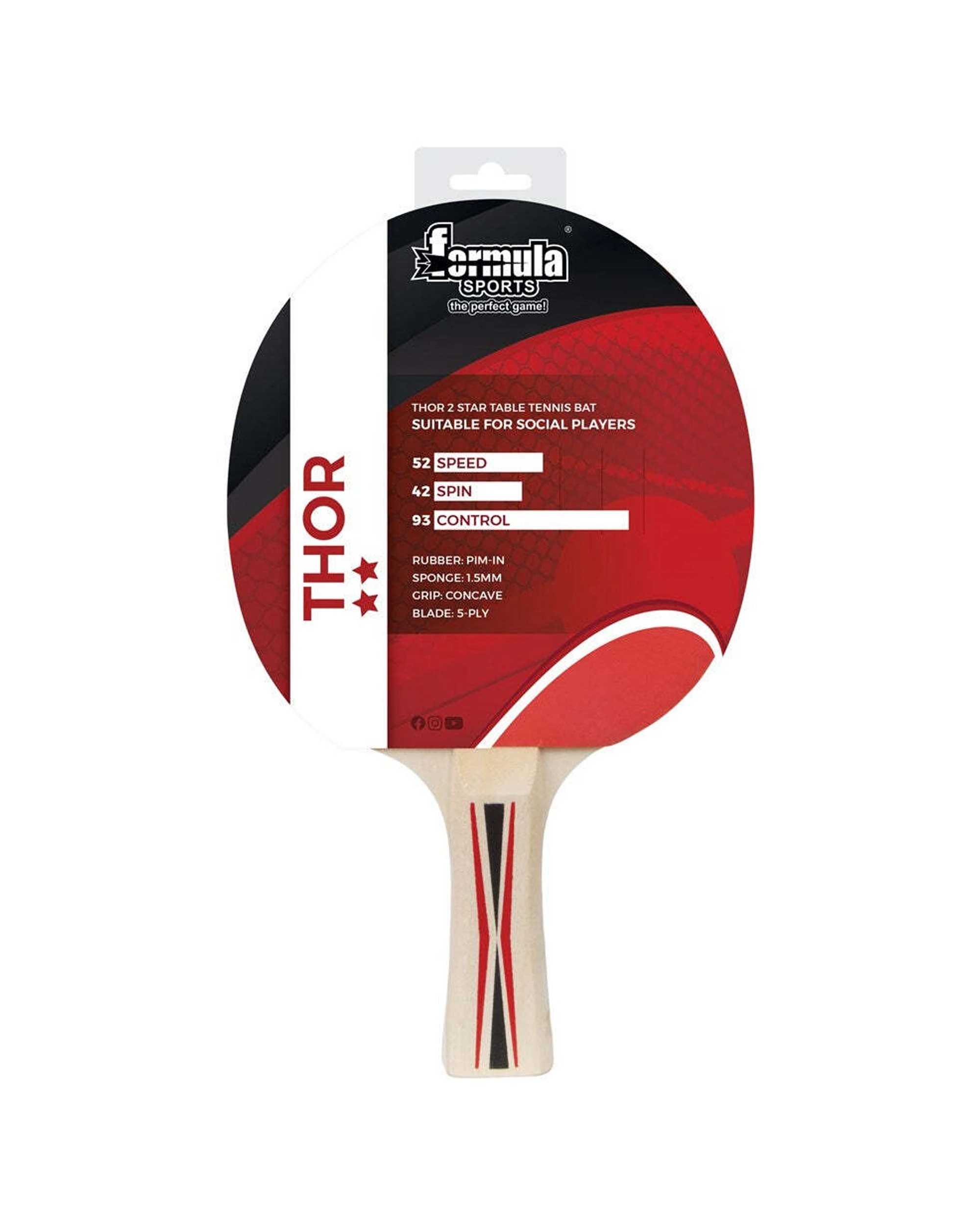 1 Formula Sports 2pc Thor Table Tennis Game Bat Racket 2 Star Durable Design - Red, 1 of 1