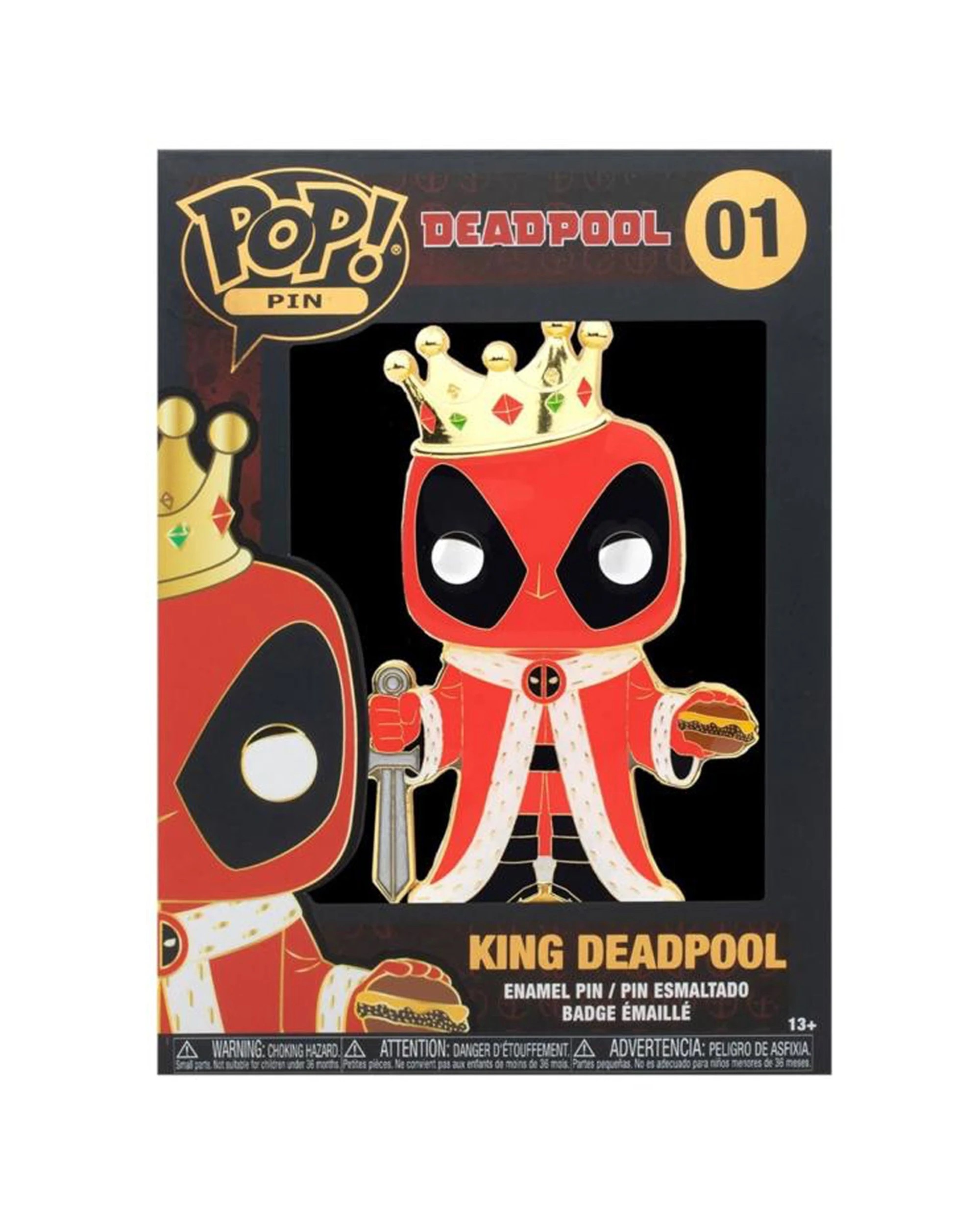 2 Pop Deadpool King Deadpool 10cm Pop Pin Collectible Enamel Pin Window Box - Red, 2 of 3