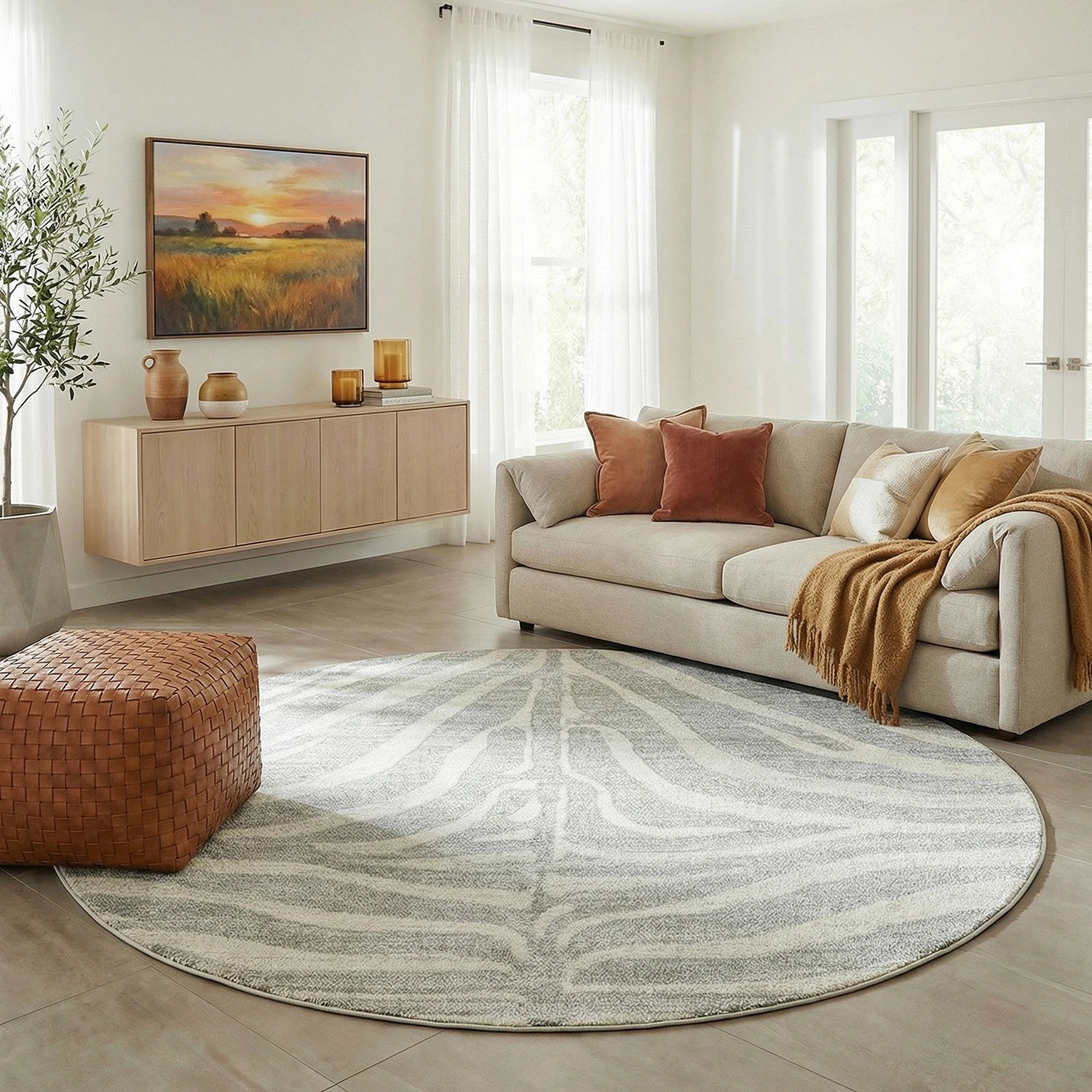 1 Common Ground Rugs Lustre Savannah 240x240cm - Large Round Power Loomed Pet Friendly Rug - Silver, 1 of 5