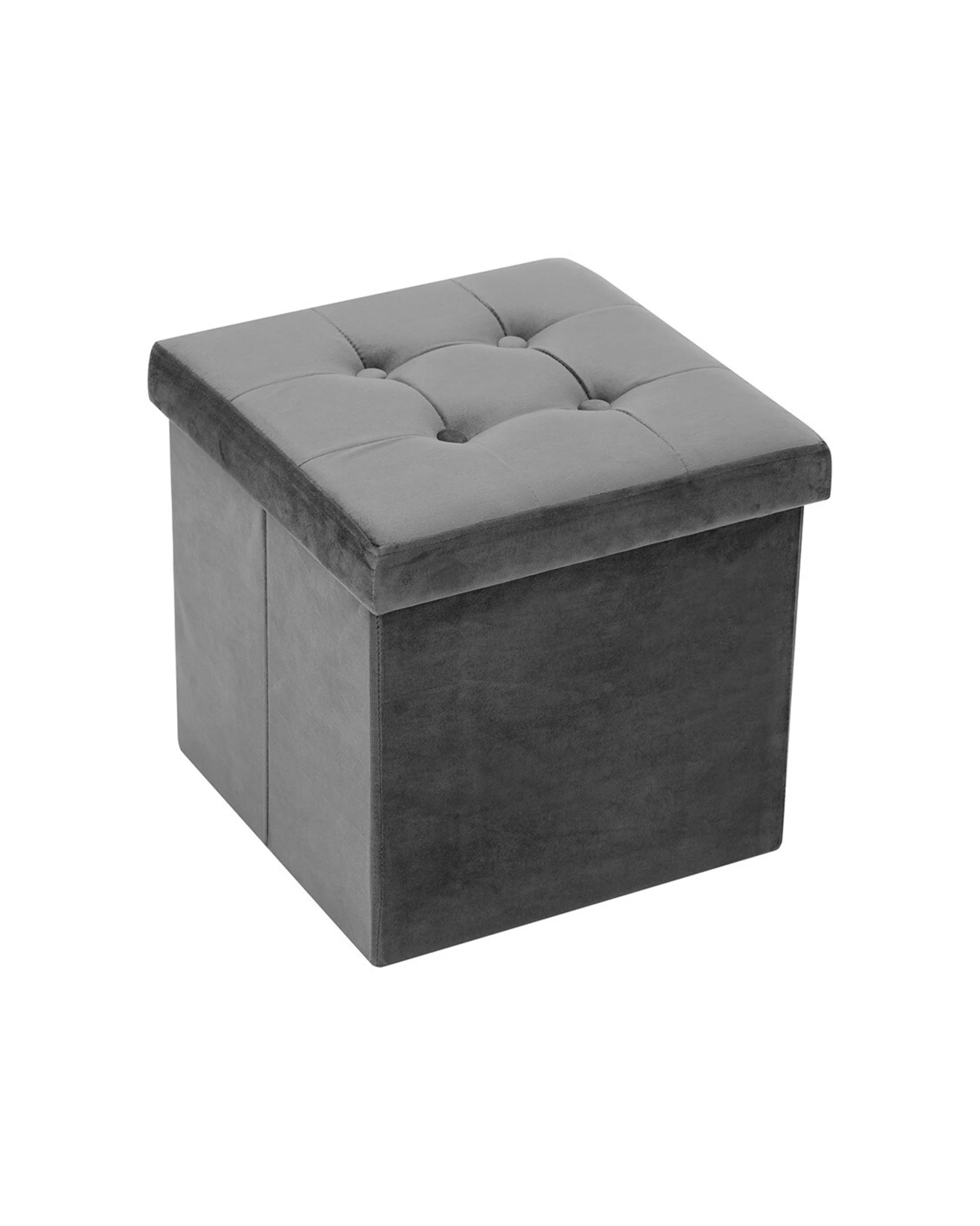 1 Boxsweden Ottoman Storage Cube Faux Velvet Collapsible Design Lid Included - Grey, 1 of 4