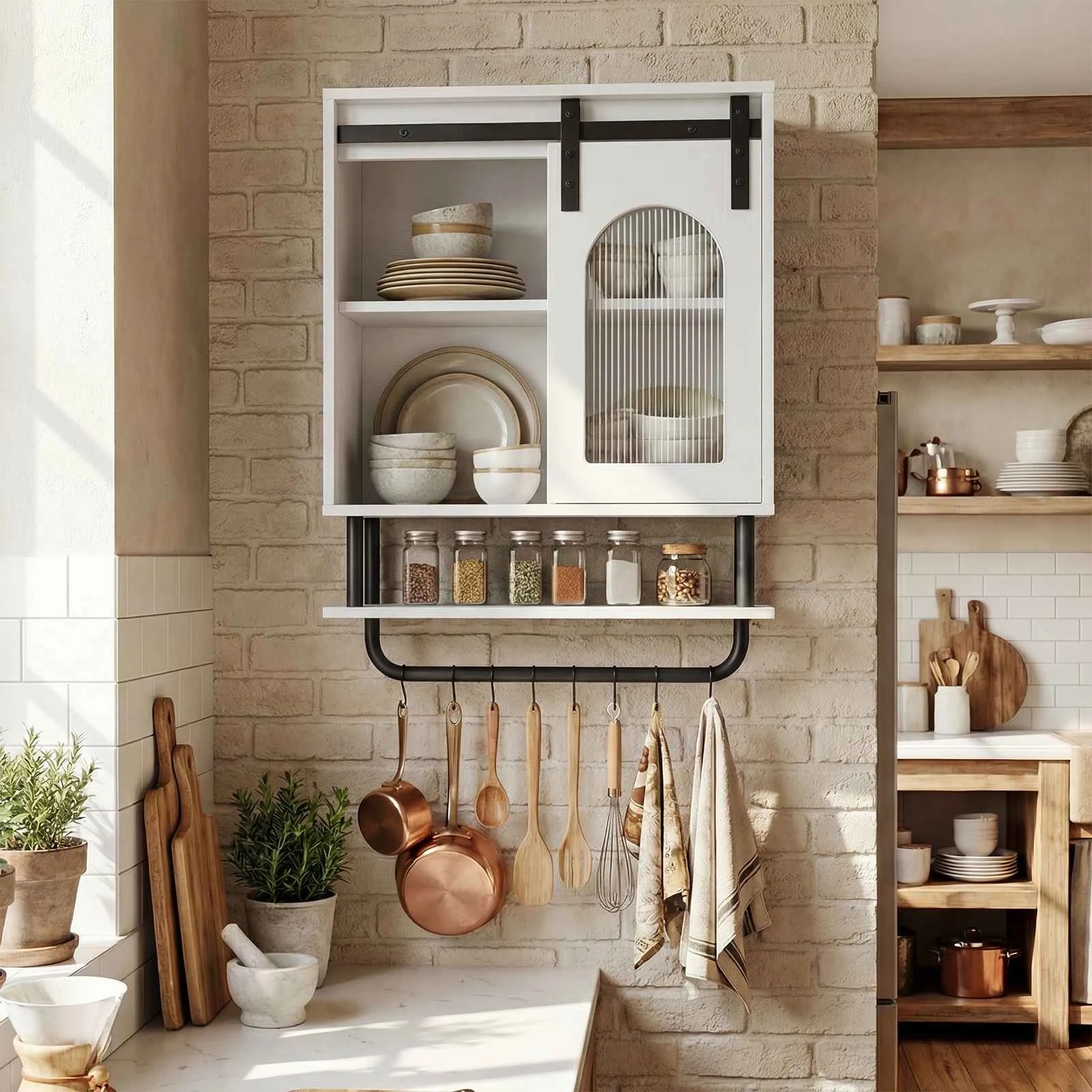 3 Costway Bathroom Wall Cabinet Farmhosue Medicine Cabinet w/Storage Shelf - White, 3 of 4