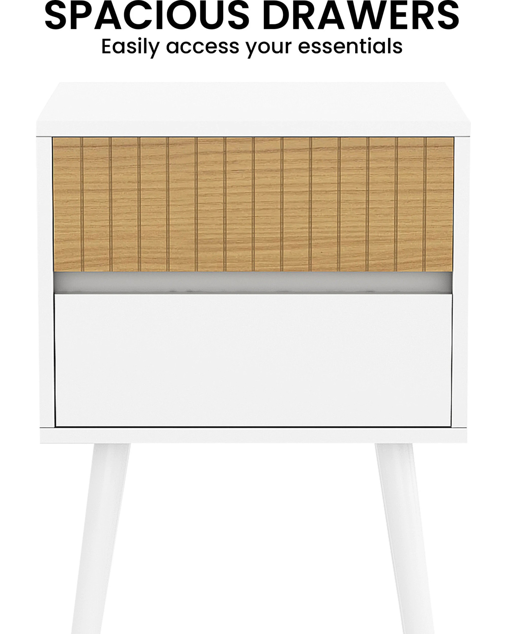 6 Sarantino Clio Bedside Table Night Stand - White Natural, 6 of 9