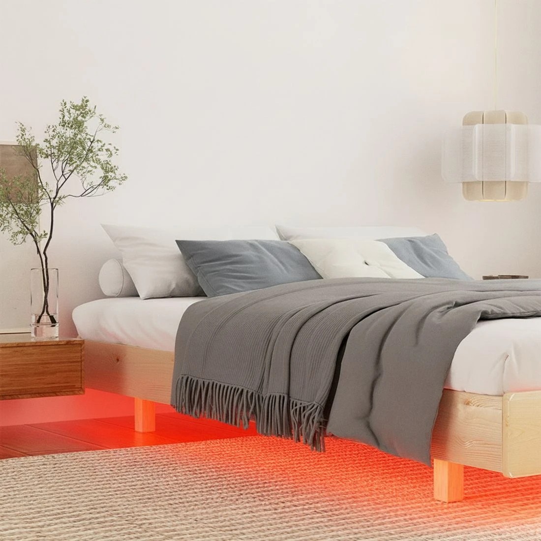 5 Artiss Bed Frame Queen Size Floating LED Wooden Bed Base ODIN - Brown, 5 of 7