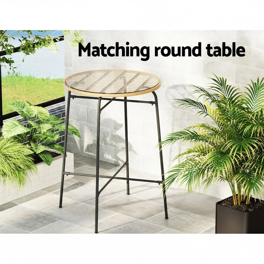 5 Gardeon 3-Piece Outdoor Bar Set Wicker Table Chairs Patio - Multi, 5 of 5