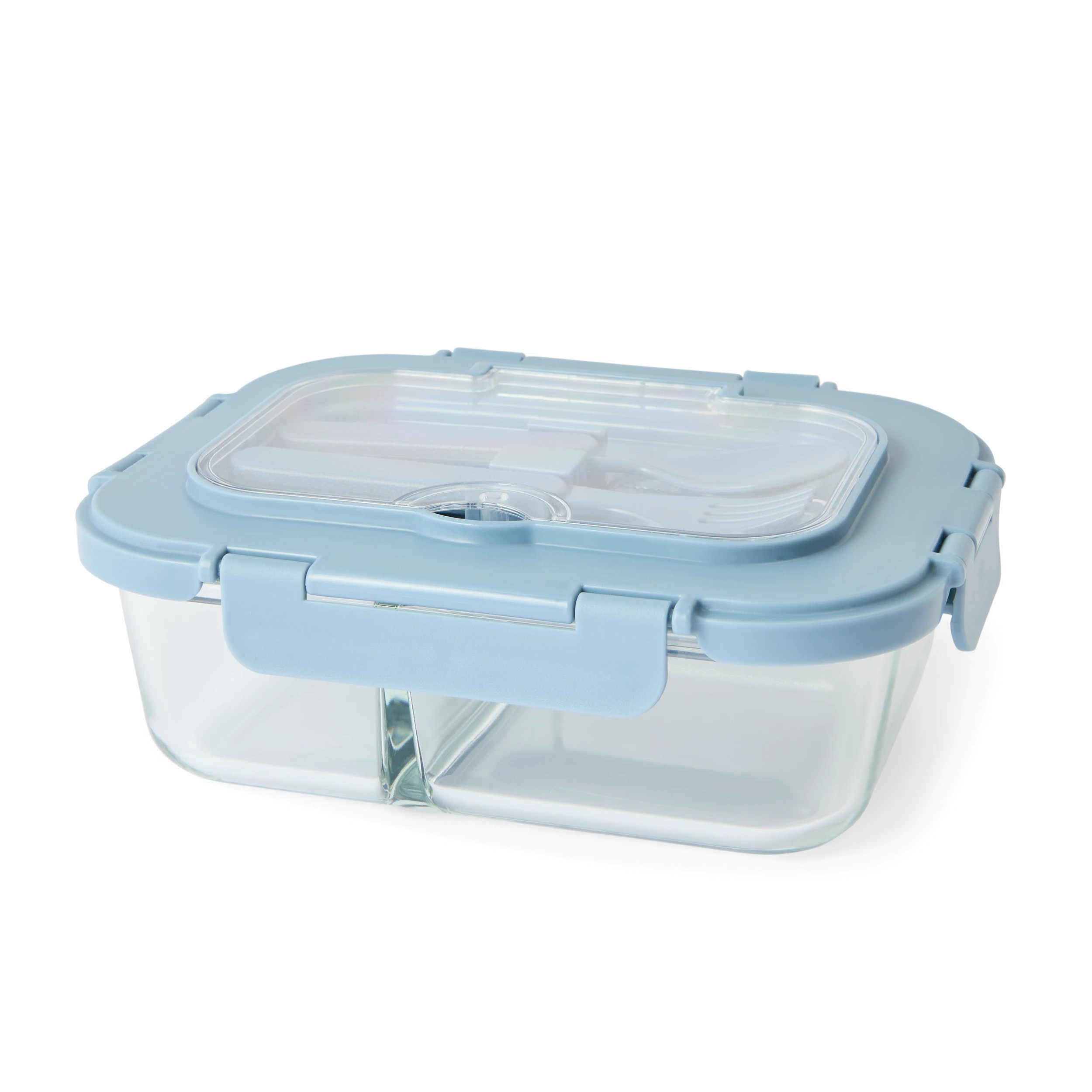 2 Glass Bento Lunch Box with Cutlery - Blue, 2 of 8