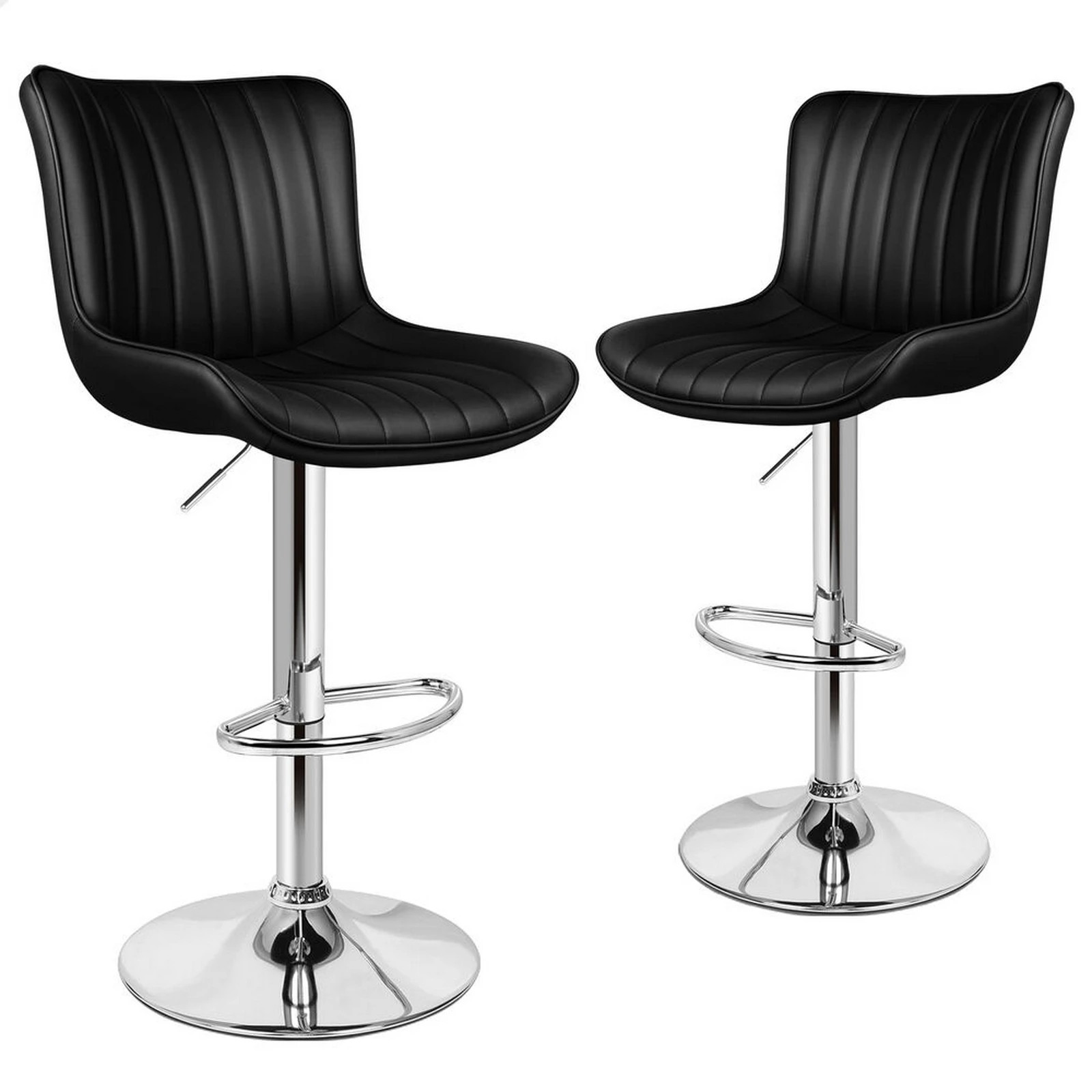 1 Alfordson 2x Bar Stools Gas Lift Leather Bar Chairs Kitchen Swivel Brad - Black, 1 of 10