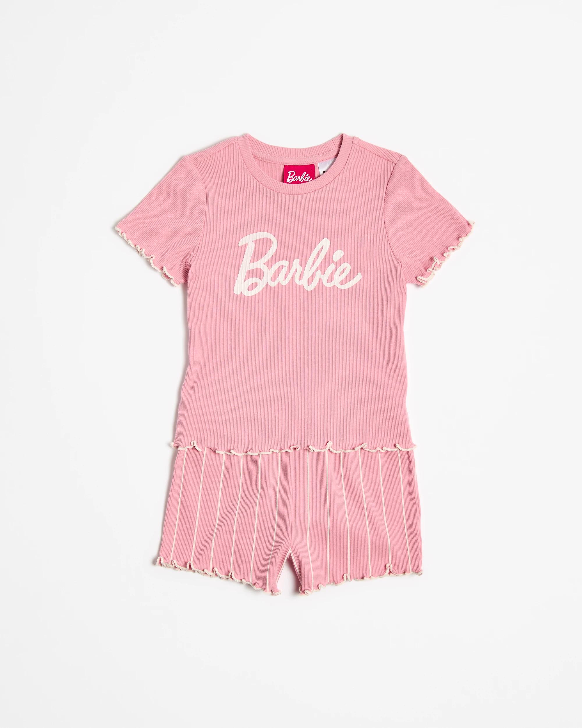 5 Barbie Younger Girls Rib Short Pyjama Set PINK, 5 of 7