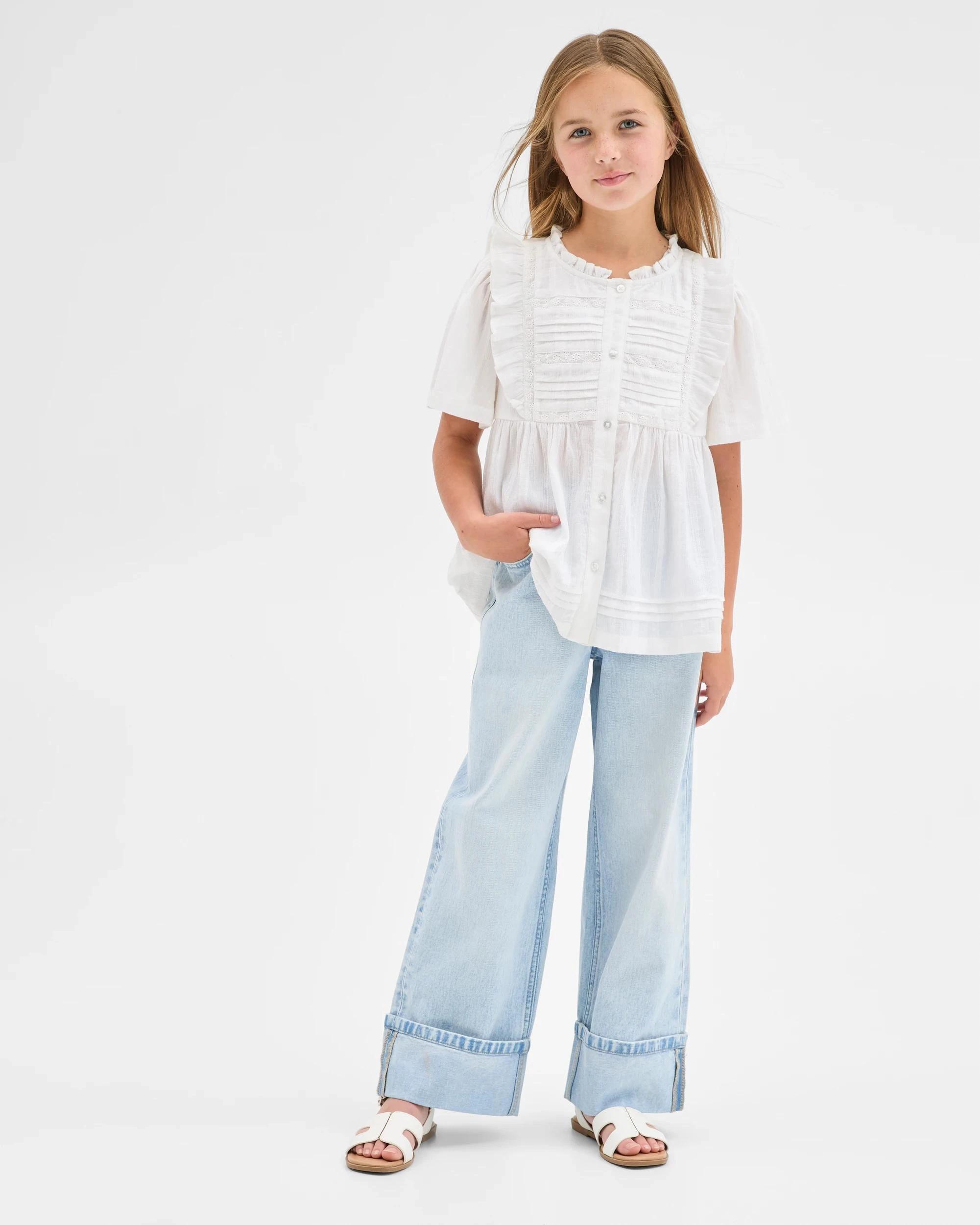 1 Target Denim Wide Leg Cuffed Denim Jeans LIGHT WASH, 1 of 7