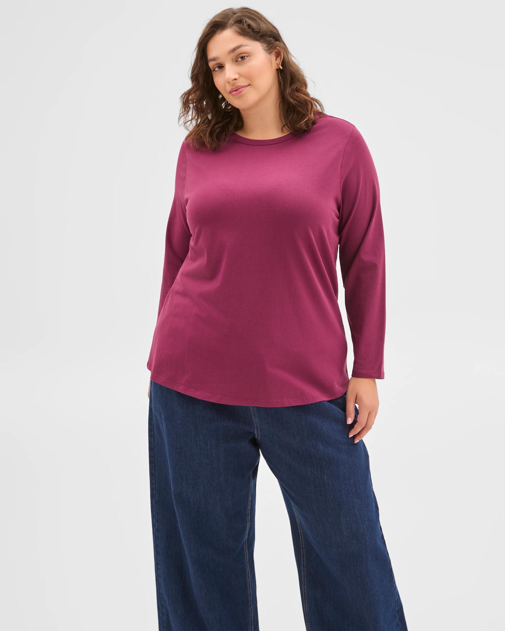 2 Target Curve Plus Size Australian Cotton Long Sleeve Crew T-Shirt BOYSENBERRY, 2 of 6