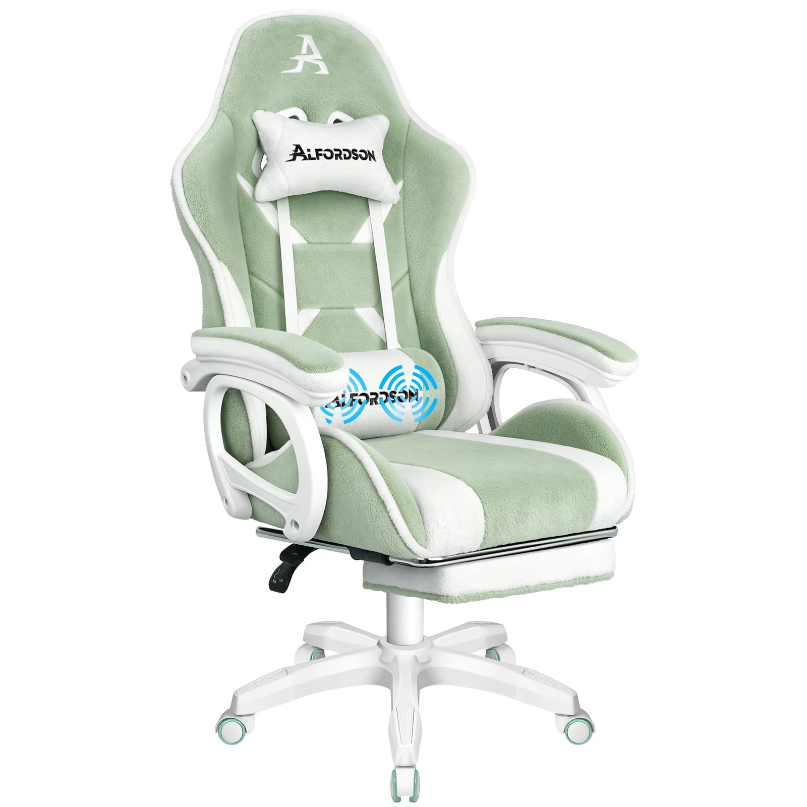 1 Alfordson Gaming Office Chair Racing Massage Computer Seat Footrest Sherpa Fleece - Green, 1 of 10