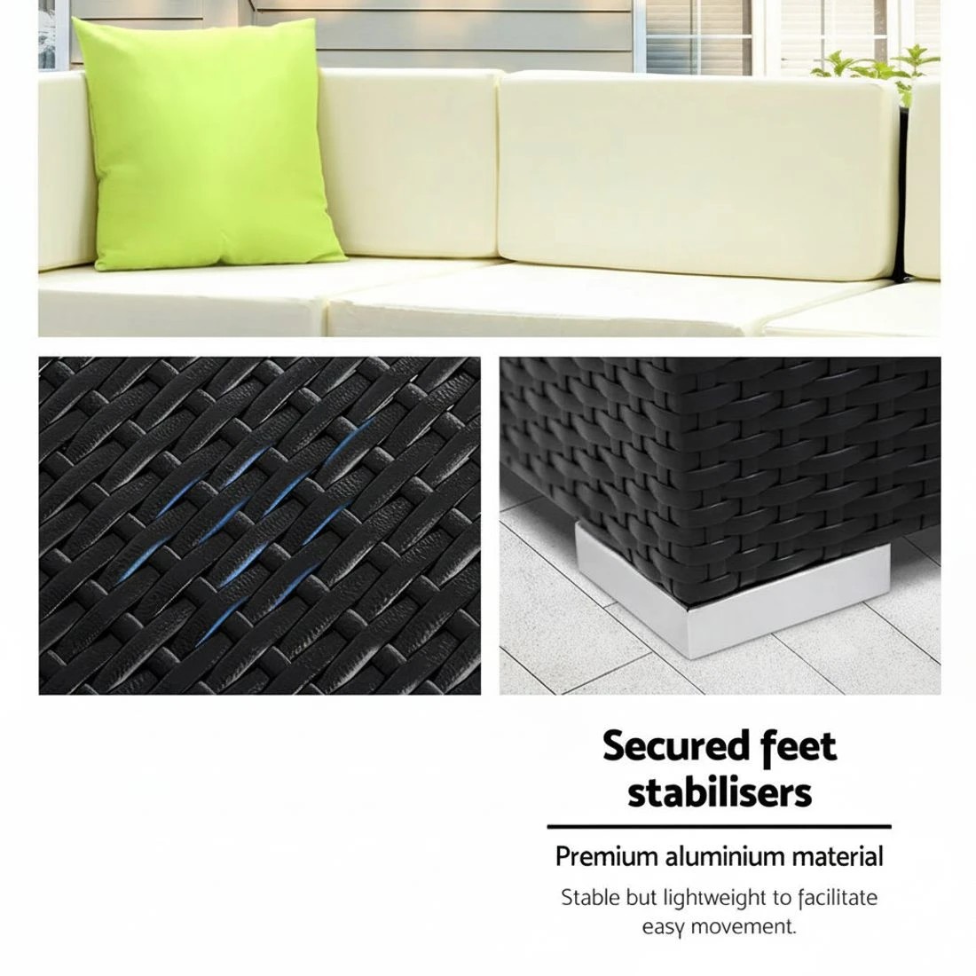 3 Gardeon 10-Piece Outdoor Sofa Set Wicker Couch Lounge Setting 9 Seater - Black, 3 of 6