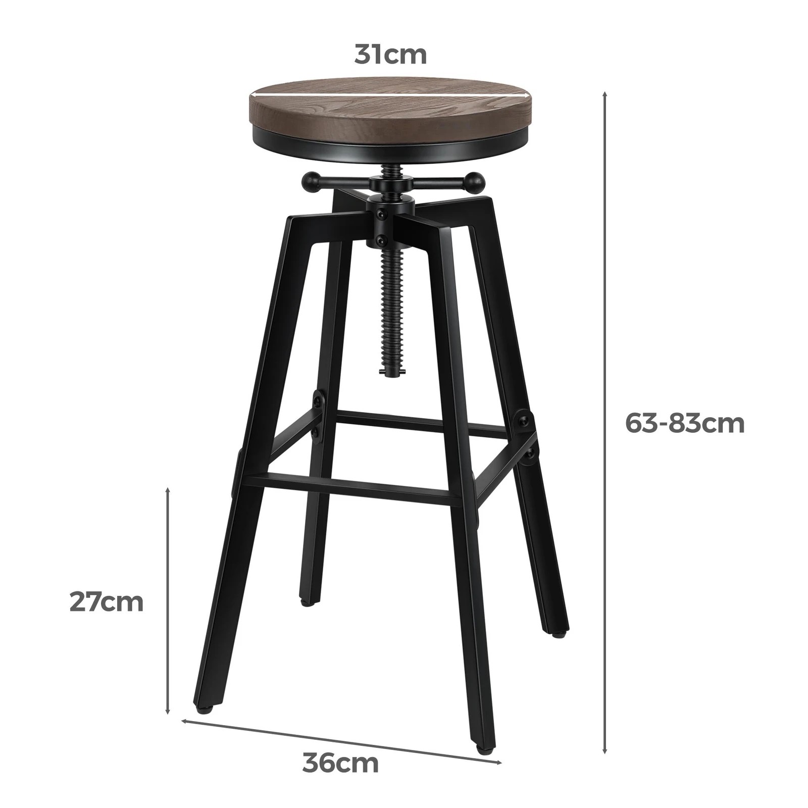 2 Alfordson 1x Bar Stool Retro Kitchen Vintage Chair Industrial Rustic Ezra - Black, 2 of 8