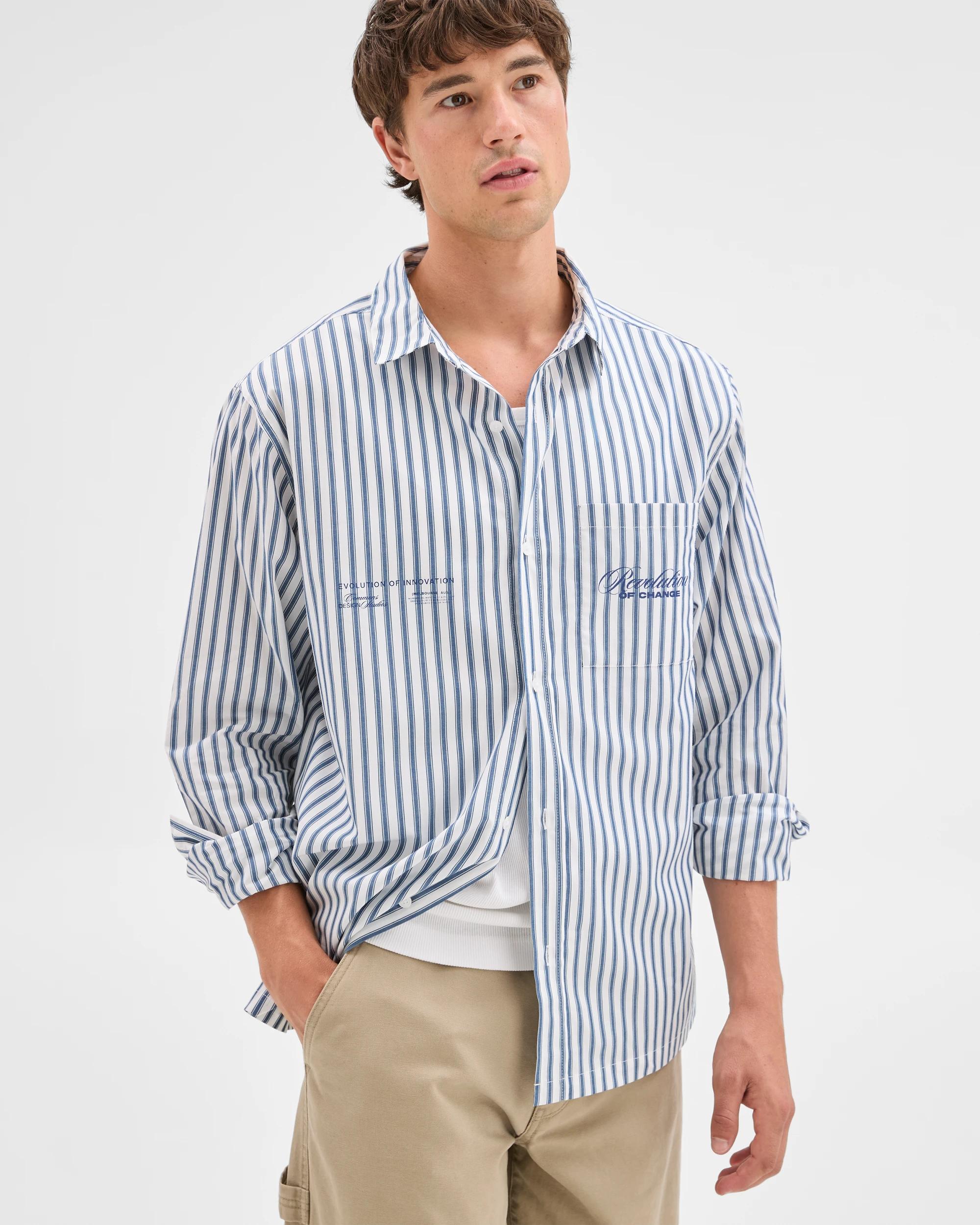 1 Commons Australian Cotton Business Shirt WHITE STRIPE, 1 of 6