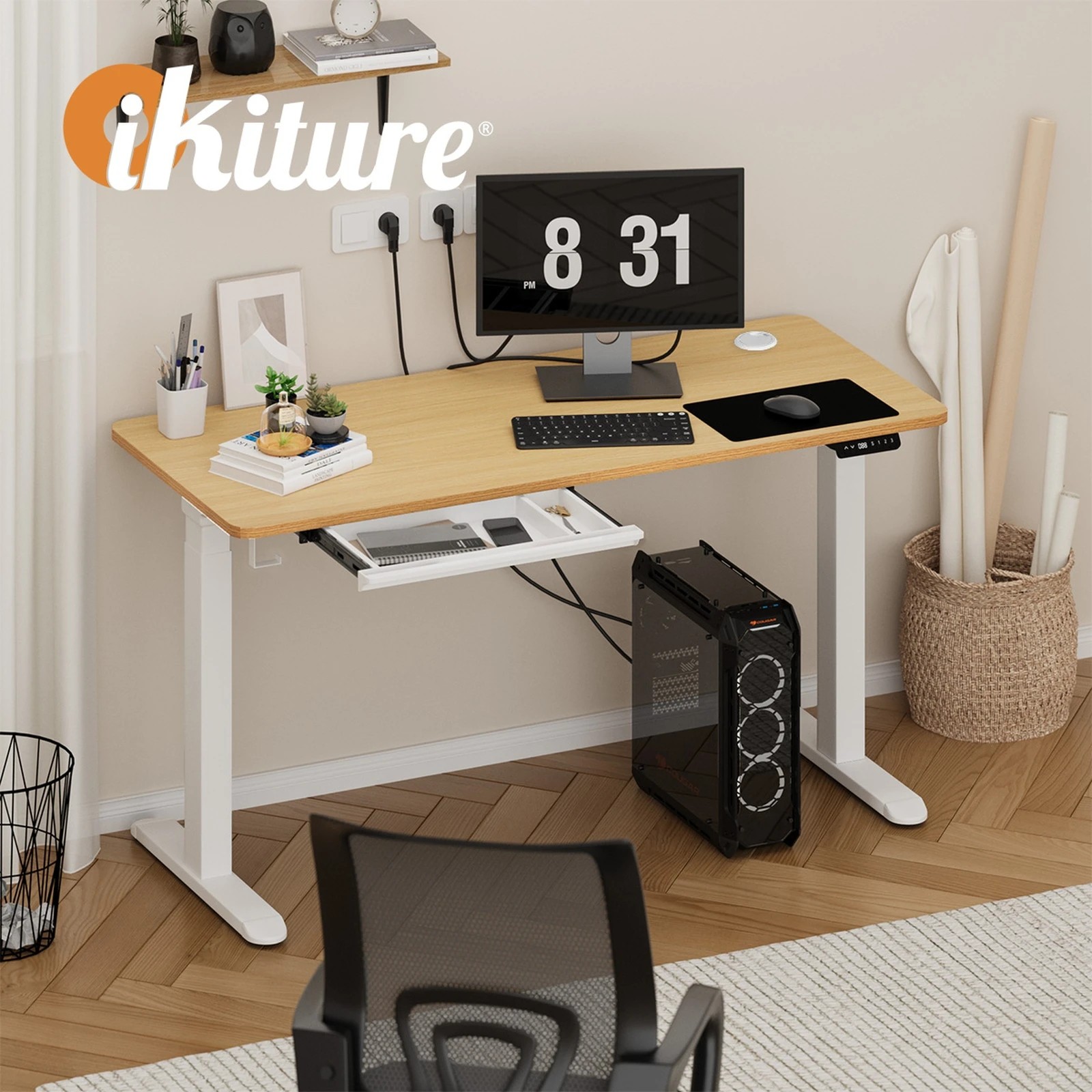 3 Oikiture 150cm Electric Standing Desk With Drawer Height Adjustable
 - Multi, 3 of 4