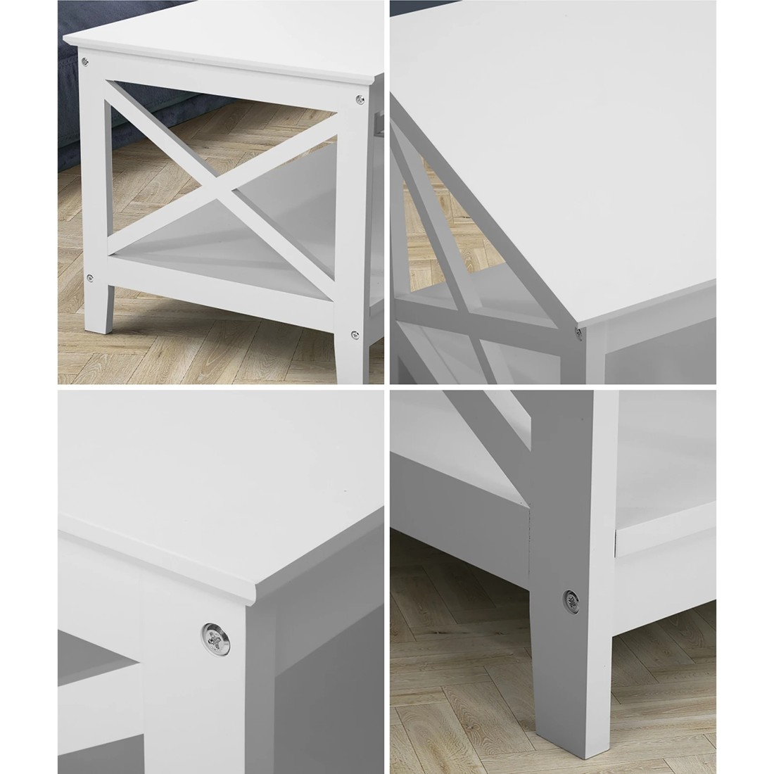 4 Oikiture Coffee Table Side Tables Storage Rack Shelf 2-tier
 - White, 4 of 10