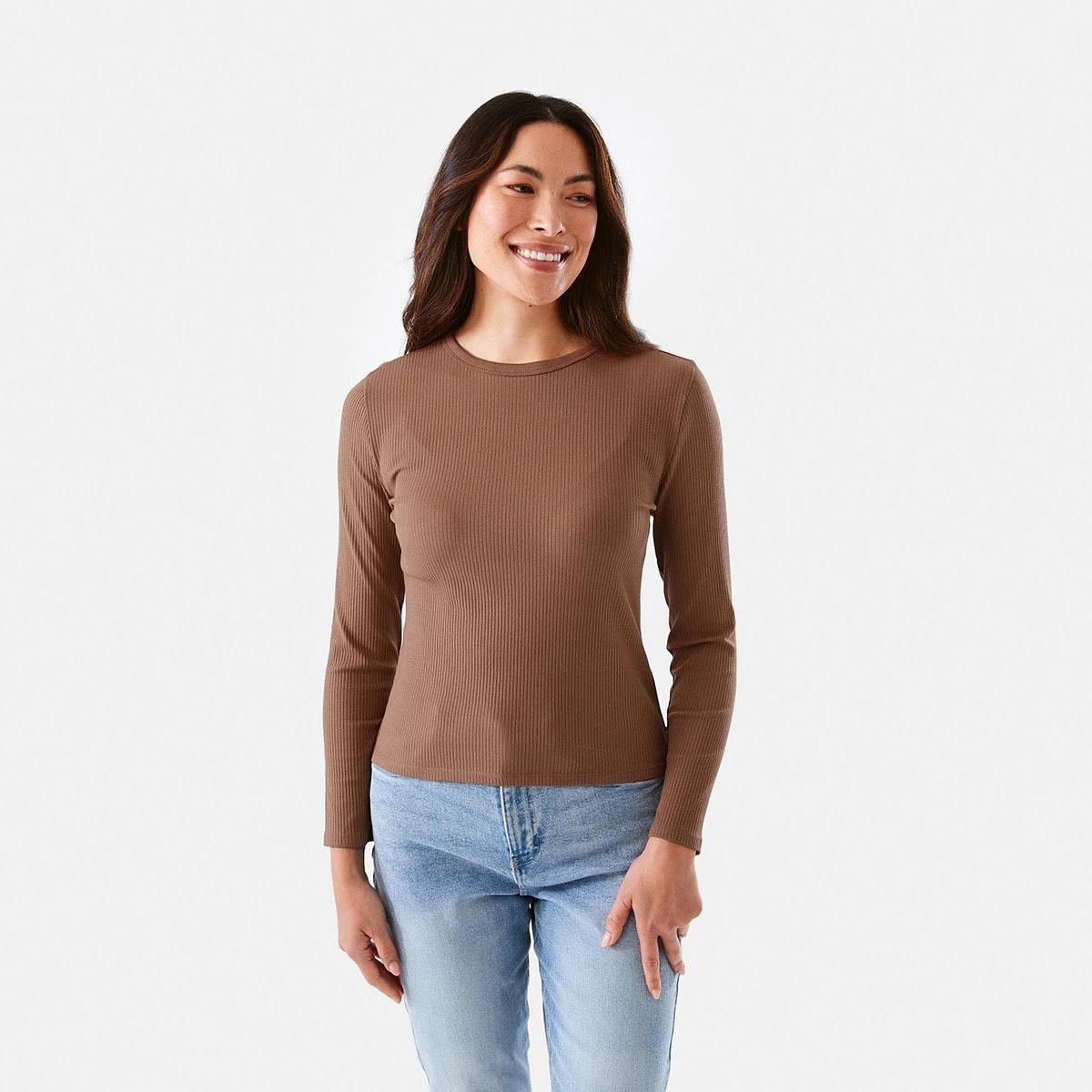 1 Long Sleeve Rib Crew Neck T-shirt Cfee Brown, 1 of 5