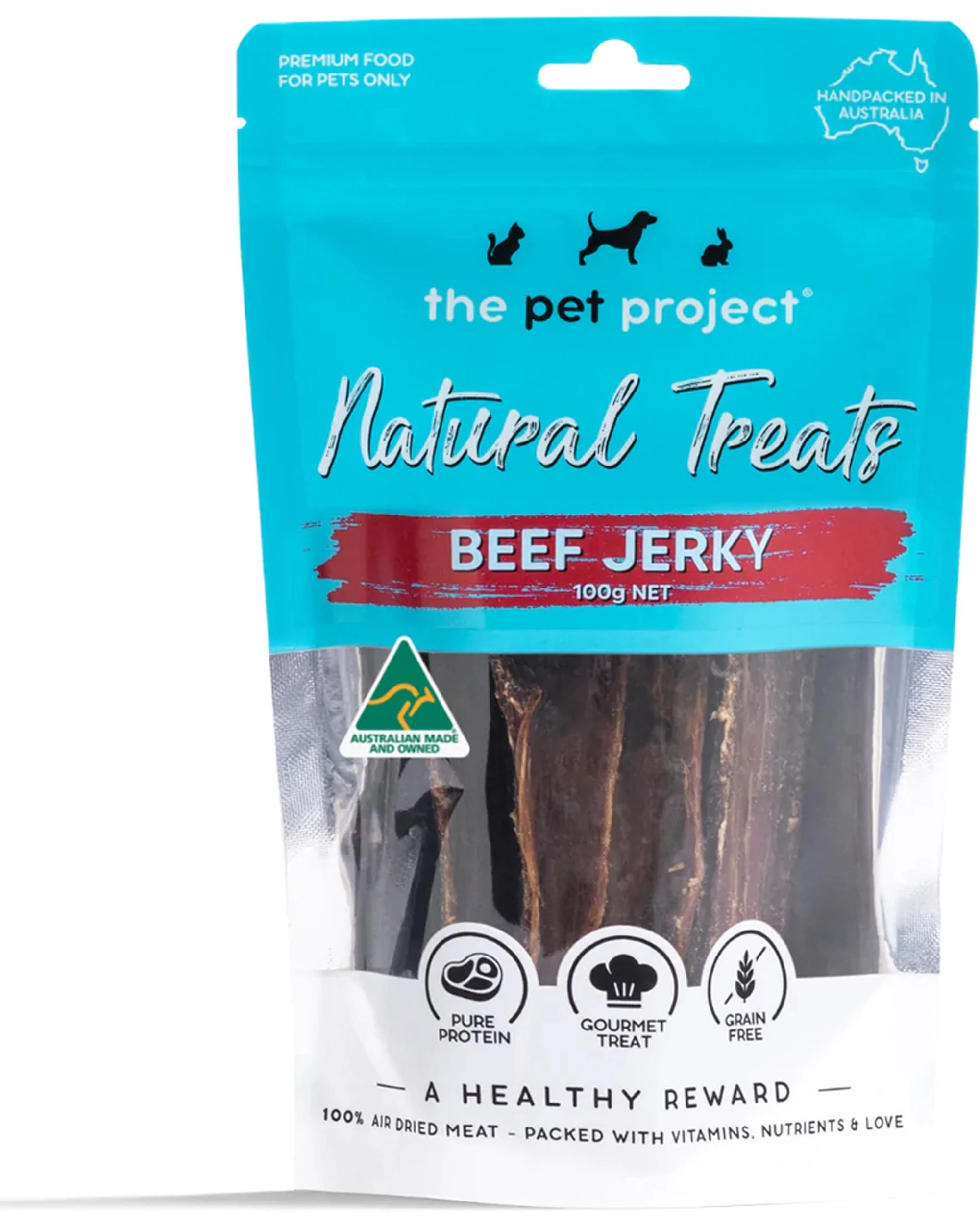 1 The Pet Project Natural Dog Treats Beef Jerky 100g Australian Made - Brown, 1 of 3