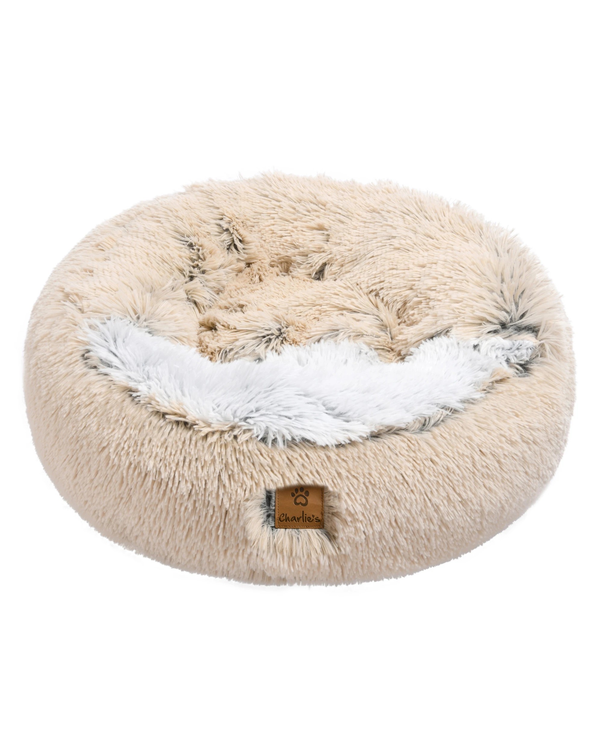 Charlie's Snookie Hooded Faux Fur Calming Dog Bed Small - Cream and ...