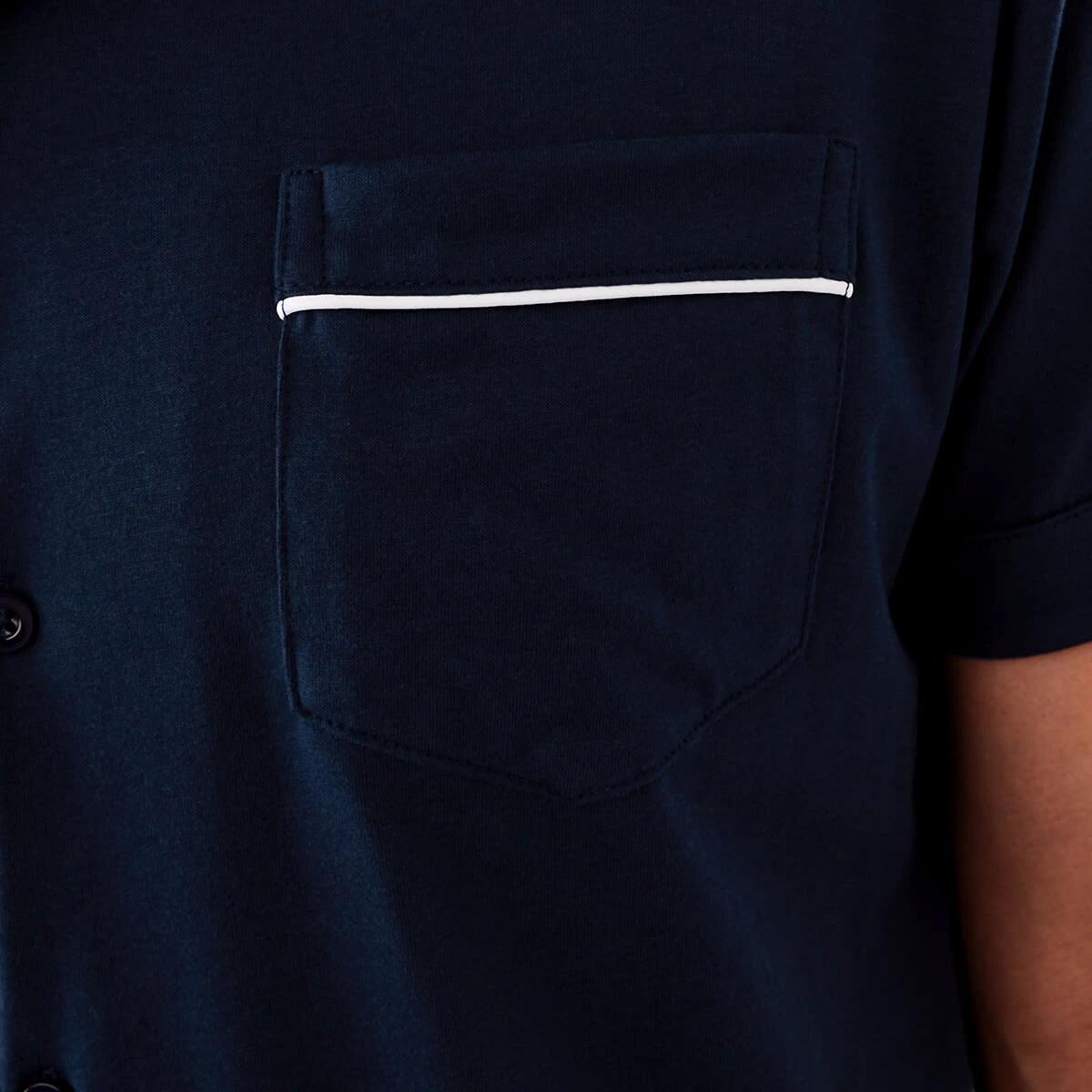 6 Short Sleeve Knit Button Through Pyjama Set Navy, 6 of 8