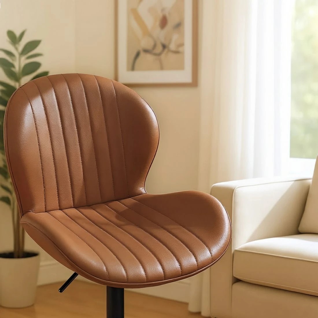 5 Artiss 4x Bar Stools Kitchen Swivel Gas Lift Counter Chair Shell Leather - Brown, 5 of 7