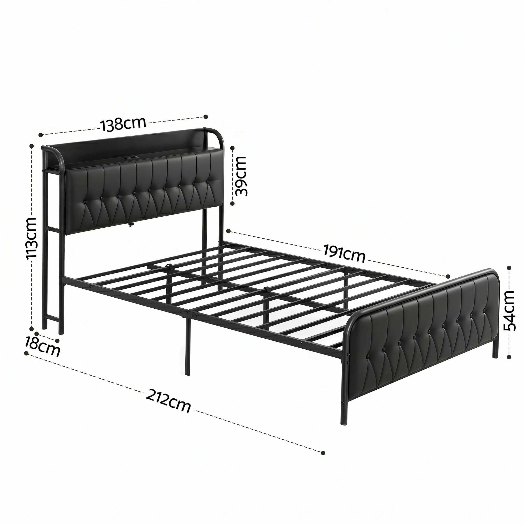2 Artiss Double Bed Frame with Storage Headboard SAA Certified Charging Station - Black, 2 of 10