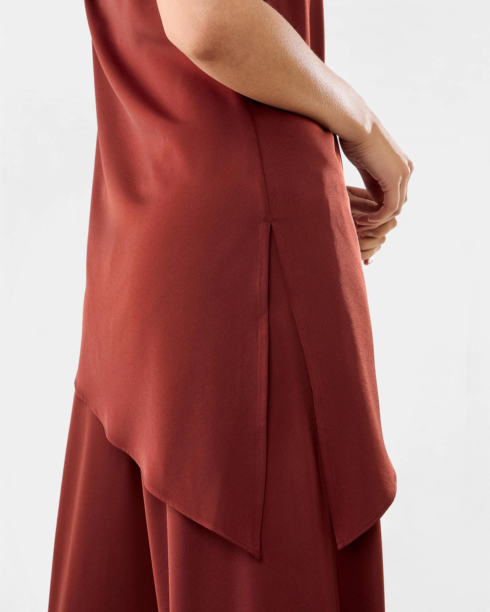 7 Sleeveless Asymmetrical Satin Scoop Tank Burnt Rust, 7 of 8