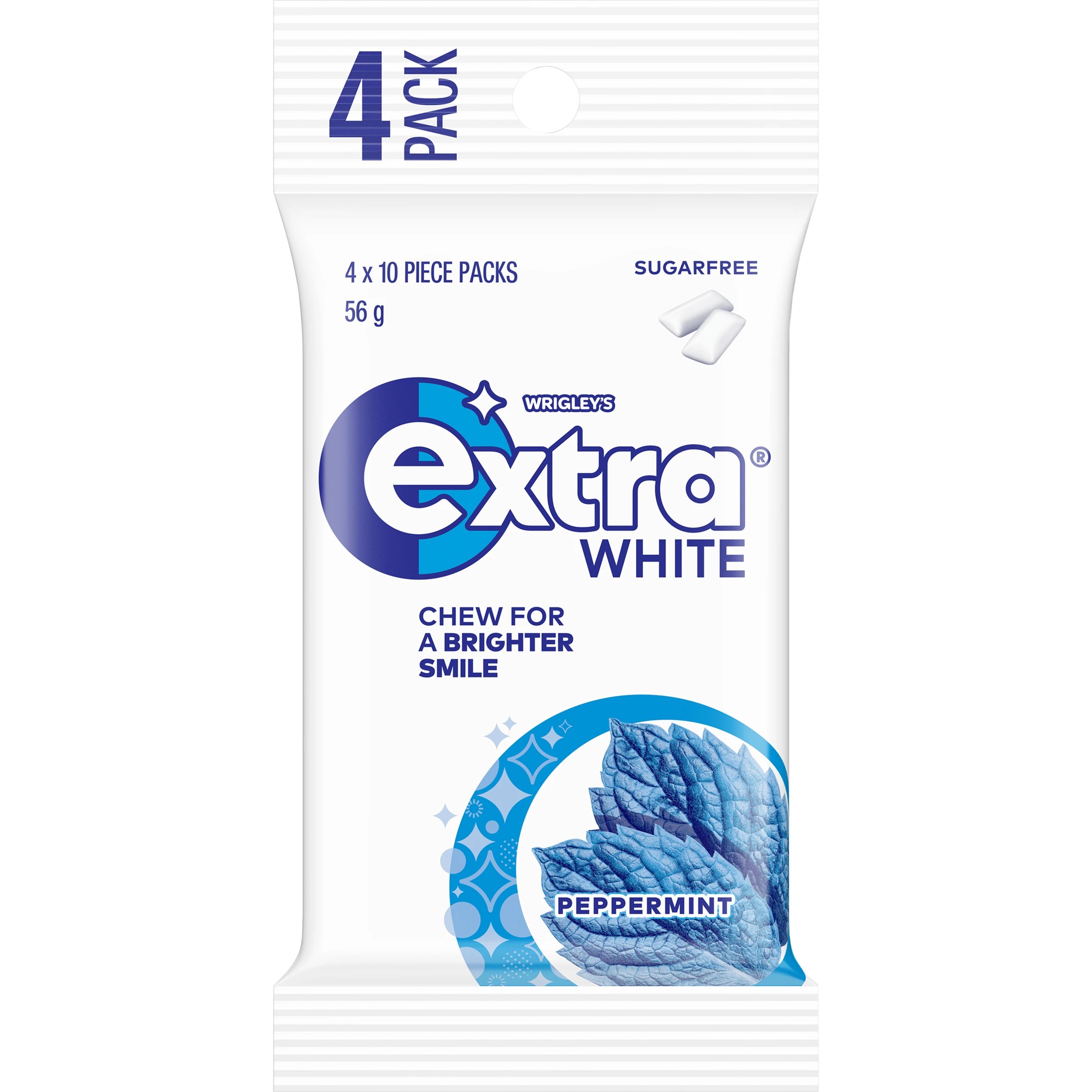 1 4 Pack Wrigley's Extra White Peppermint Gum 56g, 1 of 5