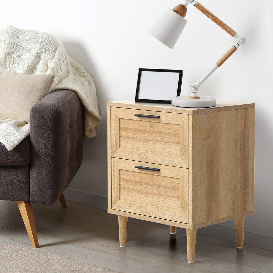 2 Oikiture Bedside Table Nightstand 2 Drawers Side End Table Storage
 - Natural, 2 of 7