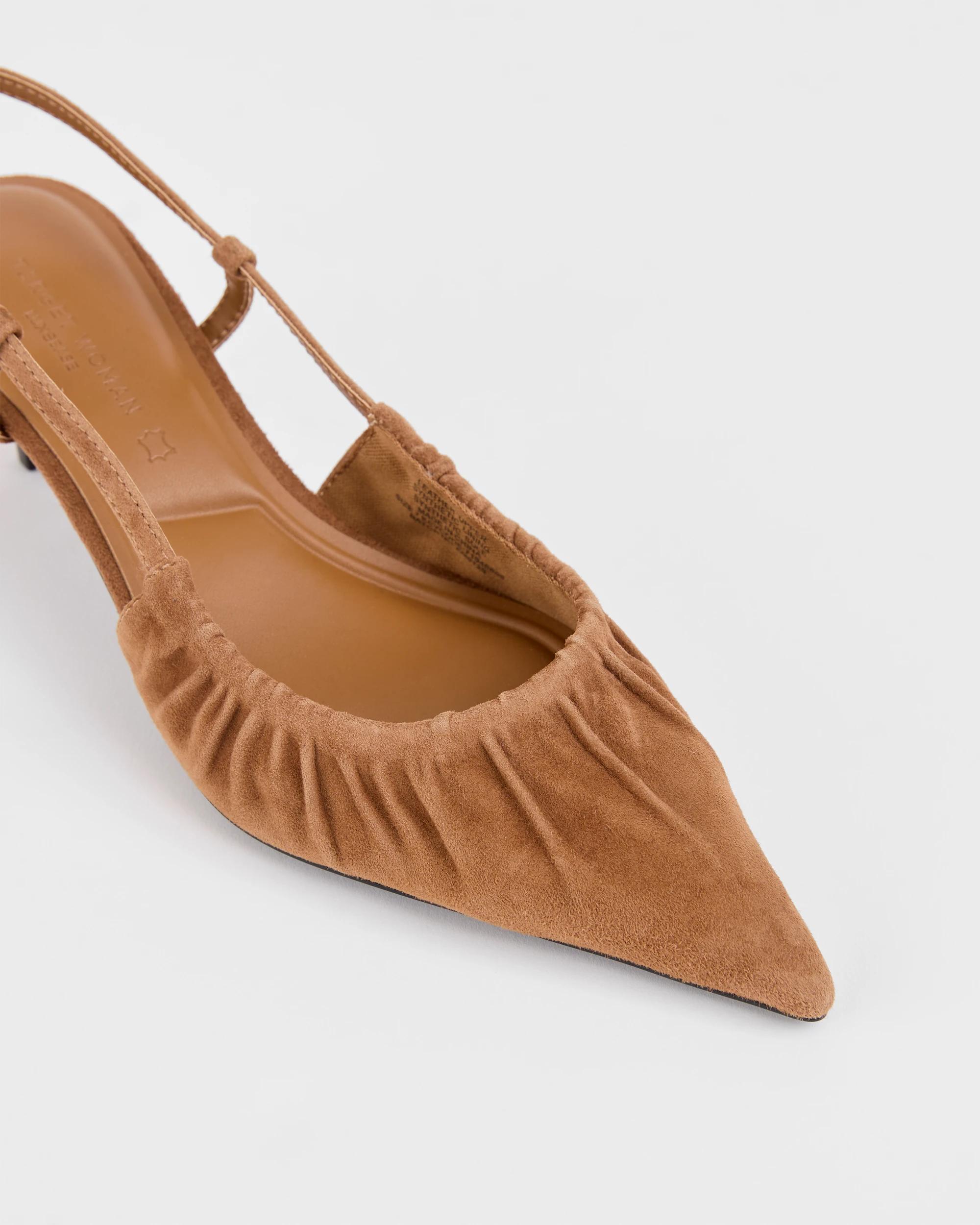 3 Target Woman Genuine Suede Leather Sling Back Gathered Kitten Heels - Kaia CHESTNUT SUEDE, 3 of 3