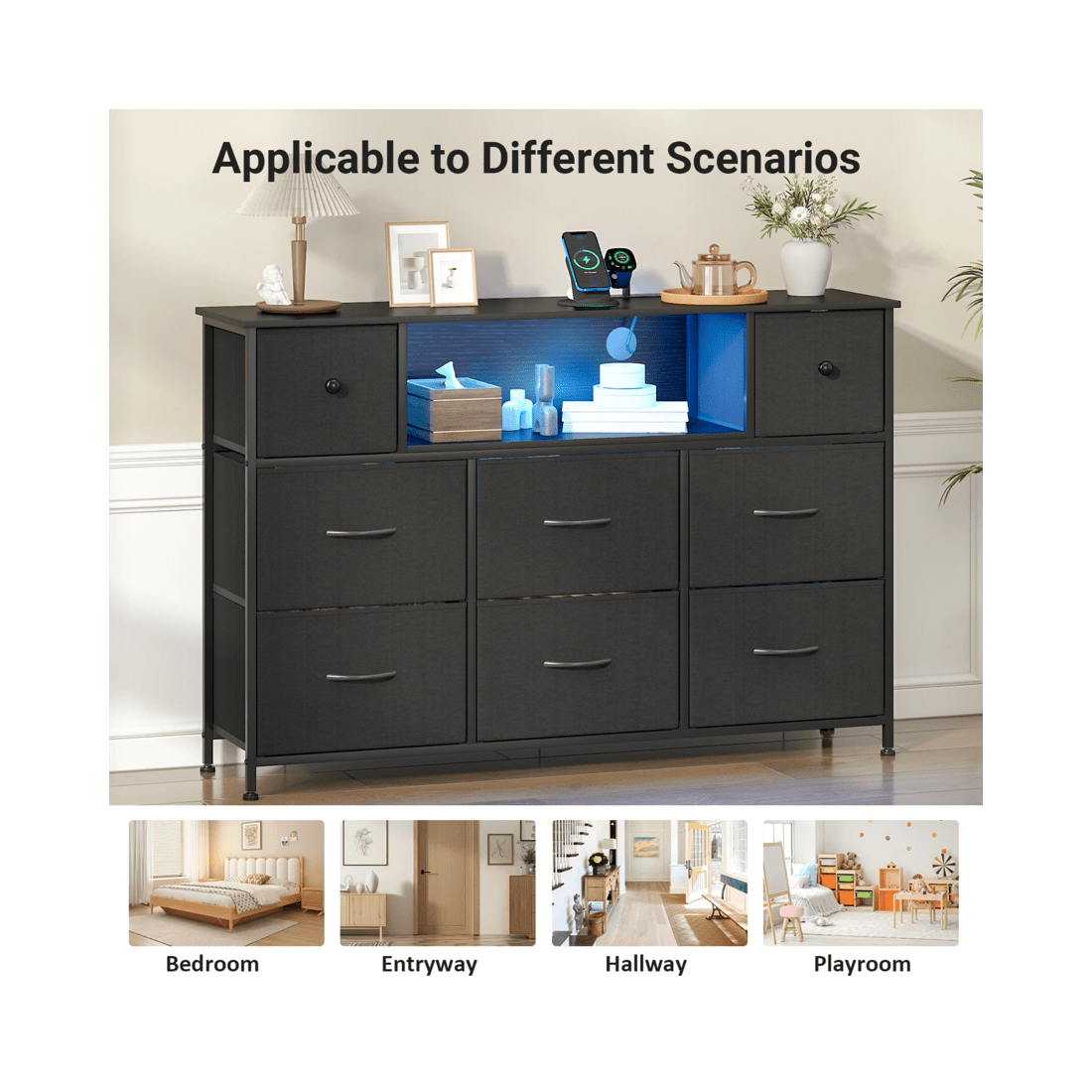 7 Advwin Chest Of 8 Drawers Storage Cabinet With Open Shelves
 - Black, 7 of 10