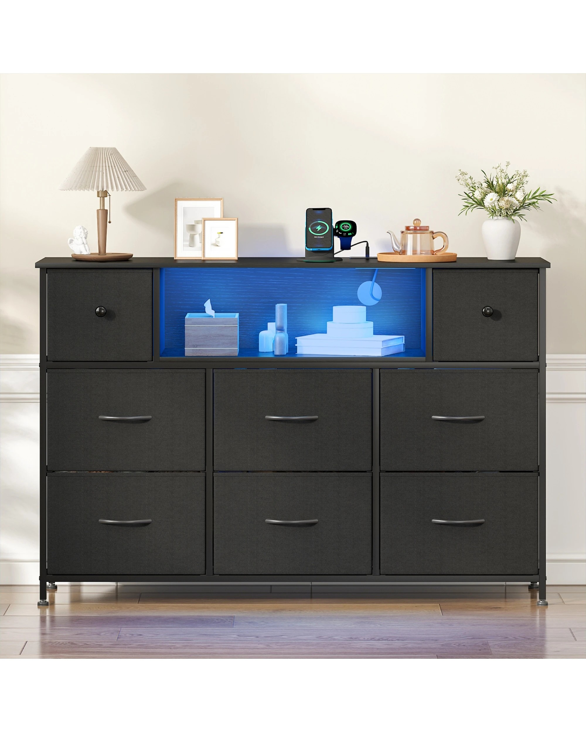 4 Advwin Chest Of 8 Drawers Storage Cabinet With Open Shelves
 - Black, 4 of 7