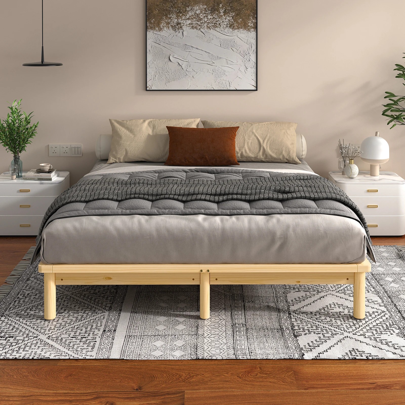 3 Alfordson Bed Frame Wooden Timber King Size Mattress Base Platform Basia - Natural, 3 of 10