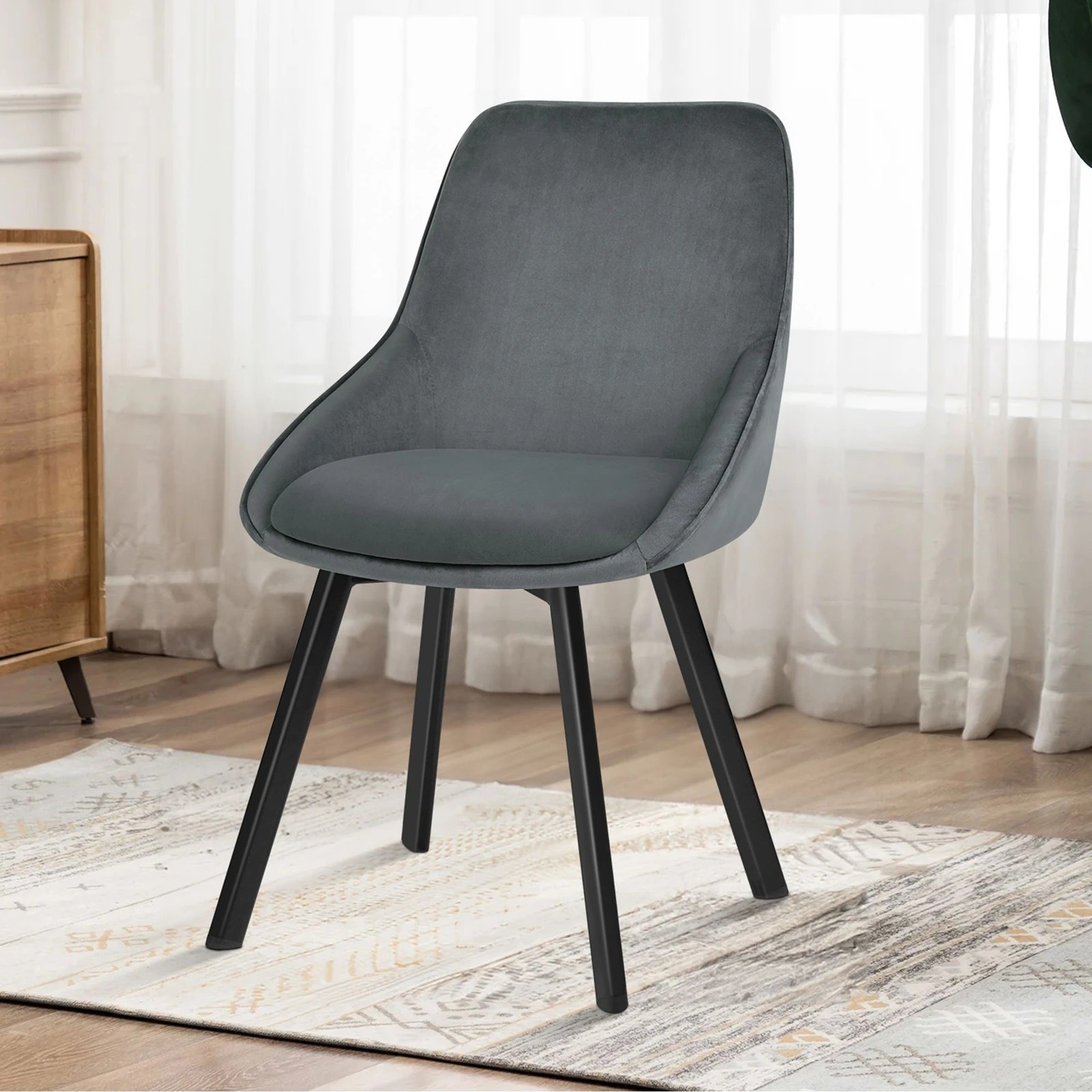 6 Alfordson 2x Dining Chairs Accent Kitchen Swivel Lounge Padded Seat Velvet - Grey, 6 of 9