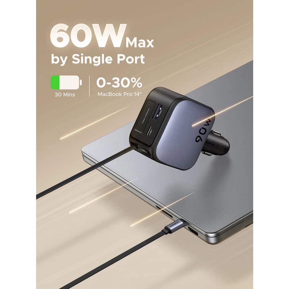 3 UGREEN 90W Fast Car Charger With Retractable Cable, 3 of 5