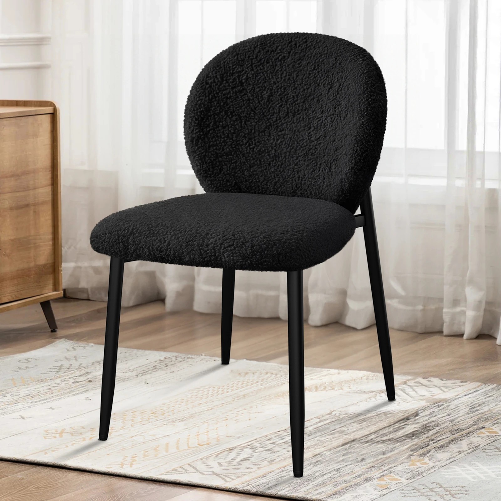 7 Alfordson 4x Dining Chairs Cafe Kitchen Lounge Curved Wooden Back Sherpa - Black, 7 of 10