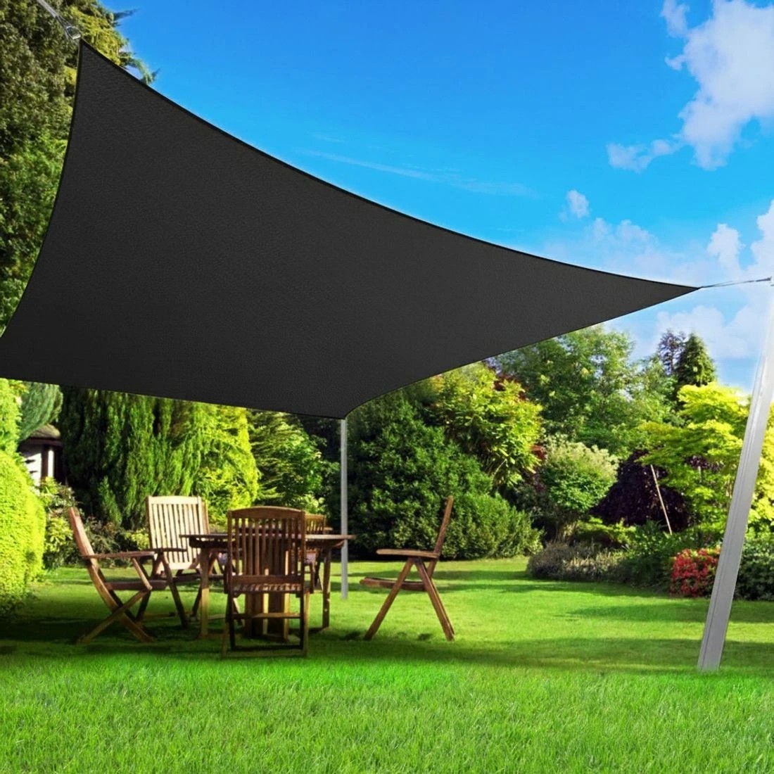 7 Instahut Shade Sail 5x7m Rectangle 280GSM 98%  Shade - Black, 7 of 7