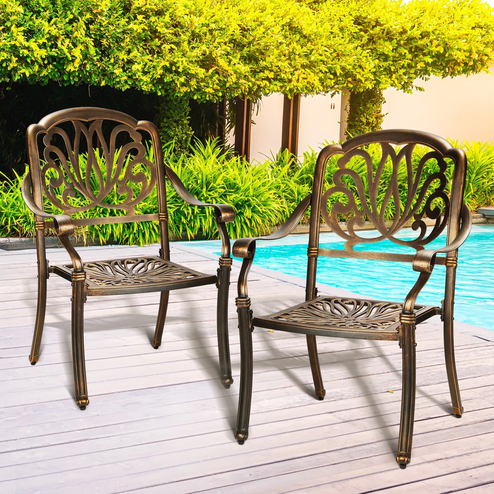 10 Livsip Outdoor Dining Chairs Cast Aluminium Patio Garden Furniture Set Of 2
 - Bronze, 10 of 10