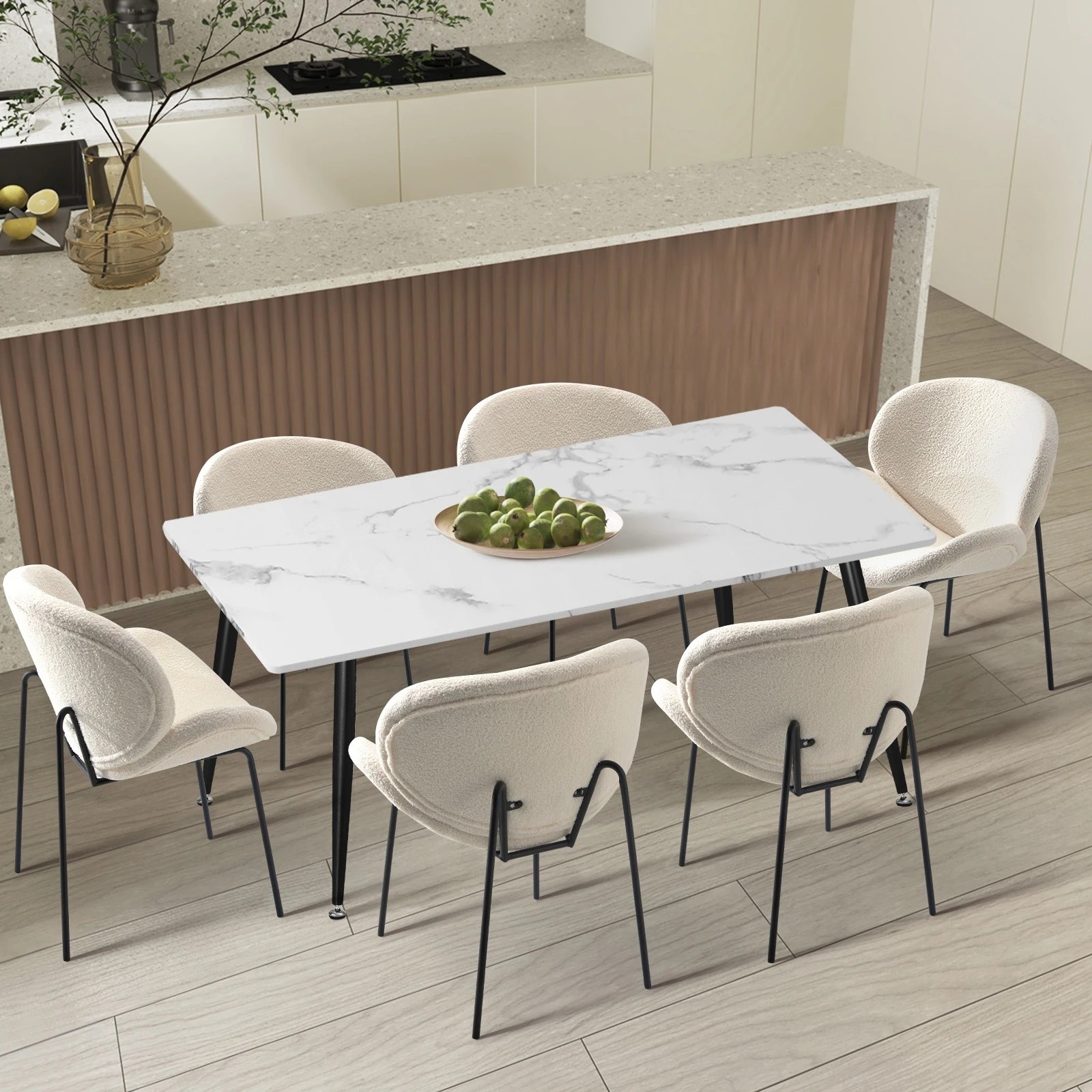 3 Oikiture 120cm Rectangle Dining Table with 6PCS Dining Chairs Sherpa - Multi, 3 of 9
