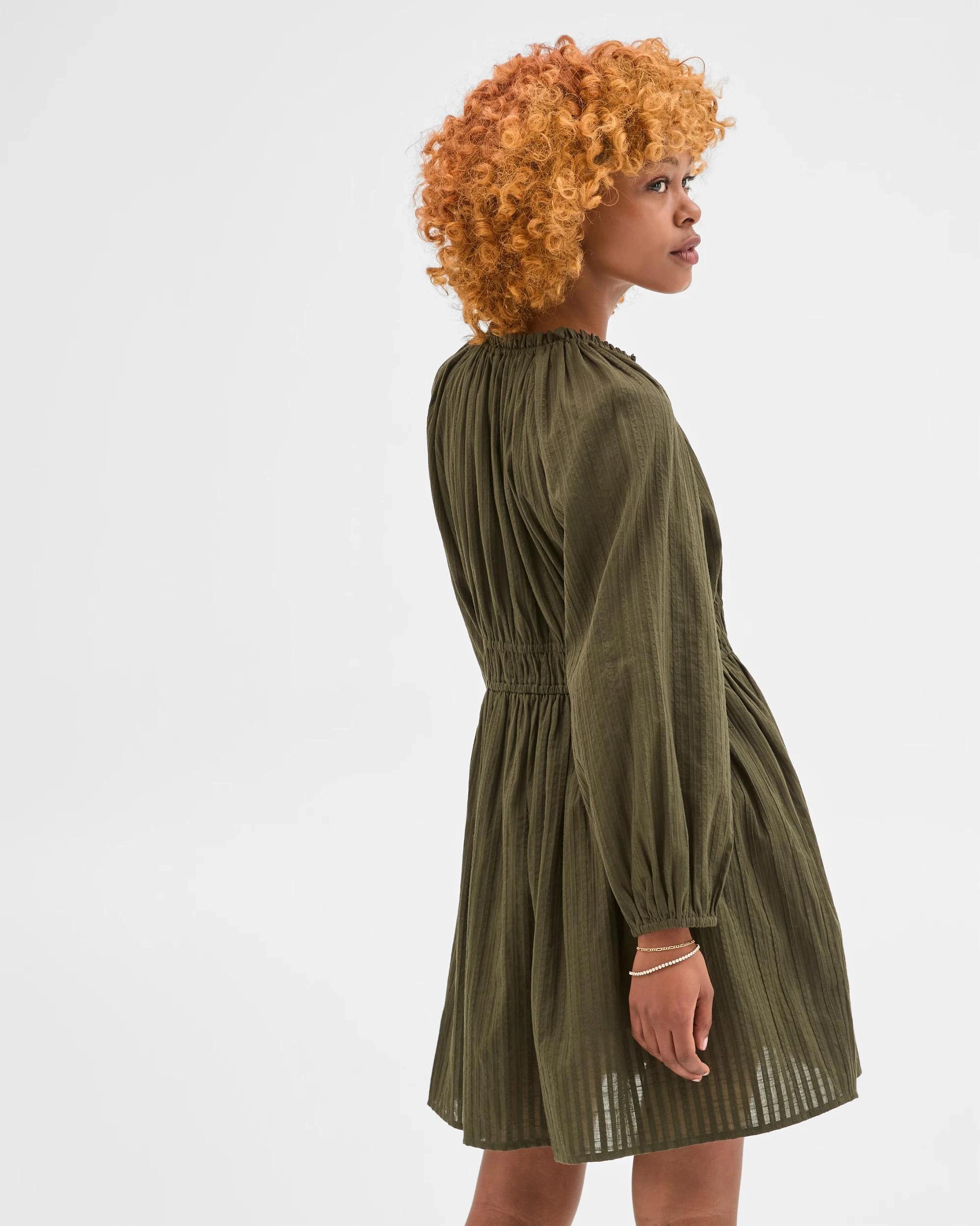 5 Target Petites Long Sleeve Textured Mini Dress DUSTY OLIVE, 5 of 5