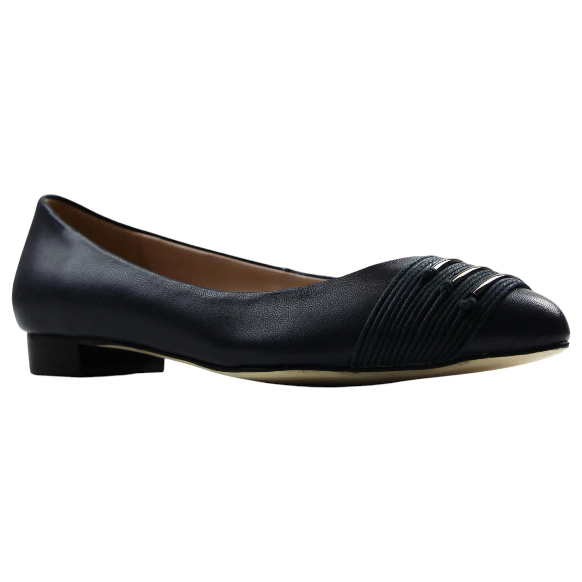 1 Zasel Lucy Ladies Womens Leather Flat Pointy Flats Work Dress Casual Shoes NAVY, 1 of 3