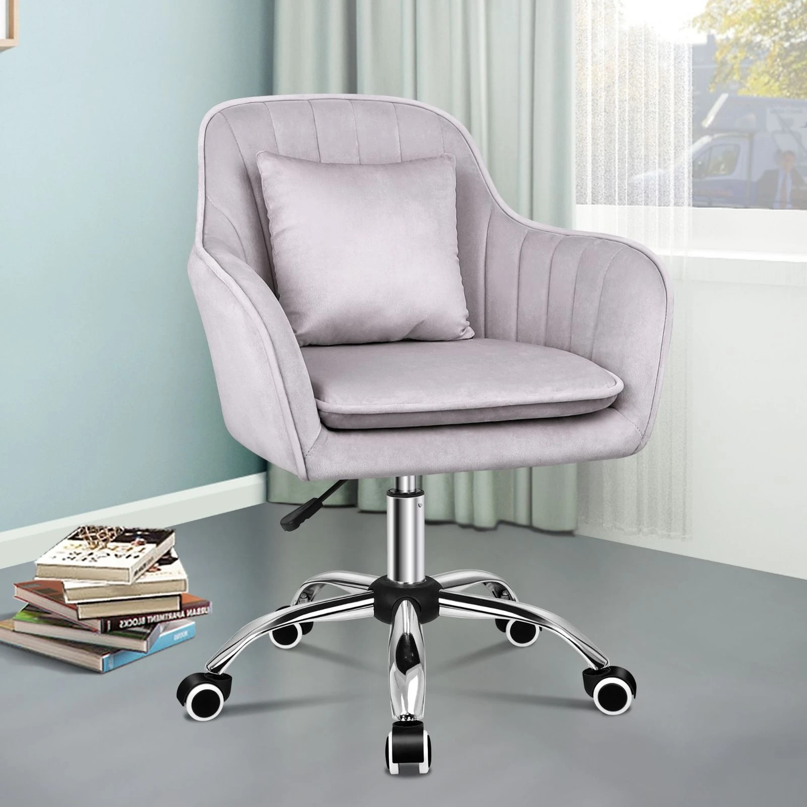 7 Alfordson Velvet Office Chair Fabric Armchair Computer Swivel Adult Kids - Grey, 7 of 10