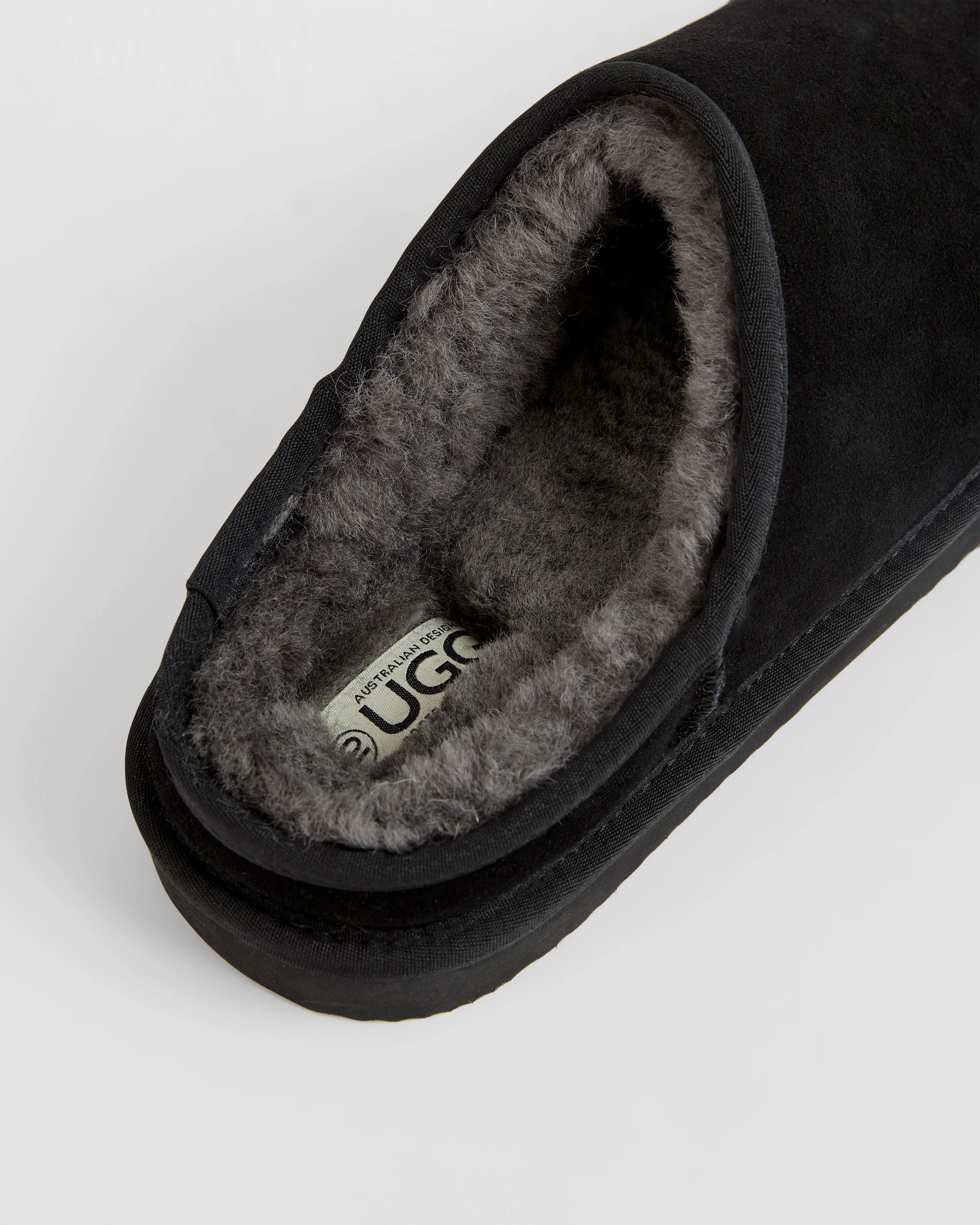 2 Australian Design Ugg Boots and Slippers Australian Design Ugg Sheepskin and Leather Slipper Scuff BLACK, 2 of 3