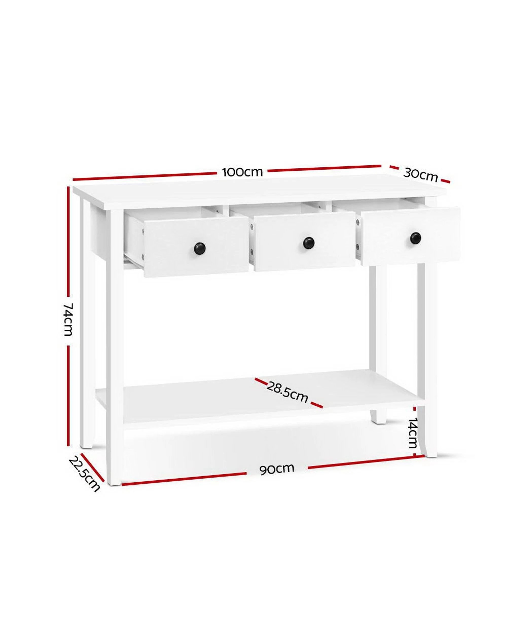 2 Artiss Console Table 3 Drawers 100cm White Chole
 - White, 2 of 3