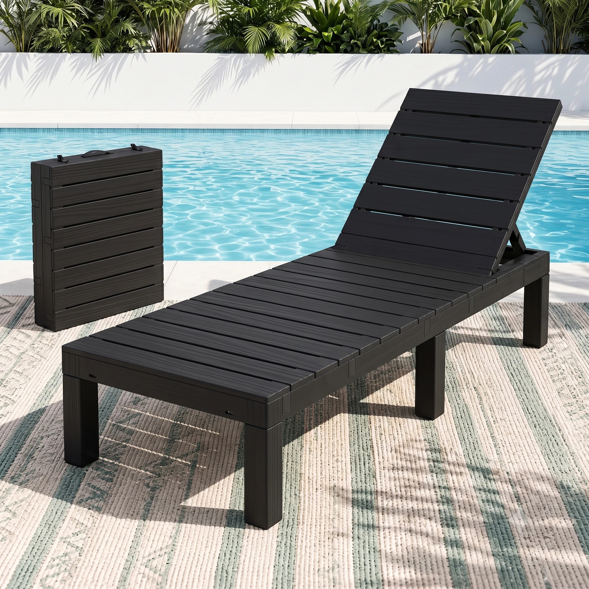 2 Gardeon Sun Lounge Foldable Outdoor Pool Pation Recliner Slatted - Black, 2 of 8