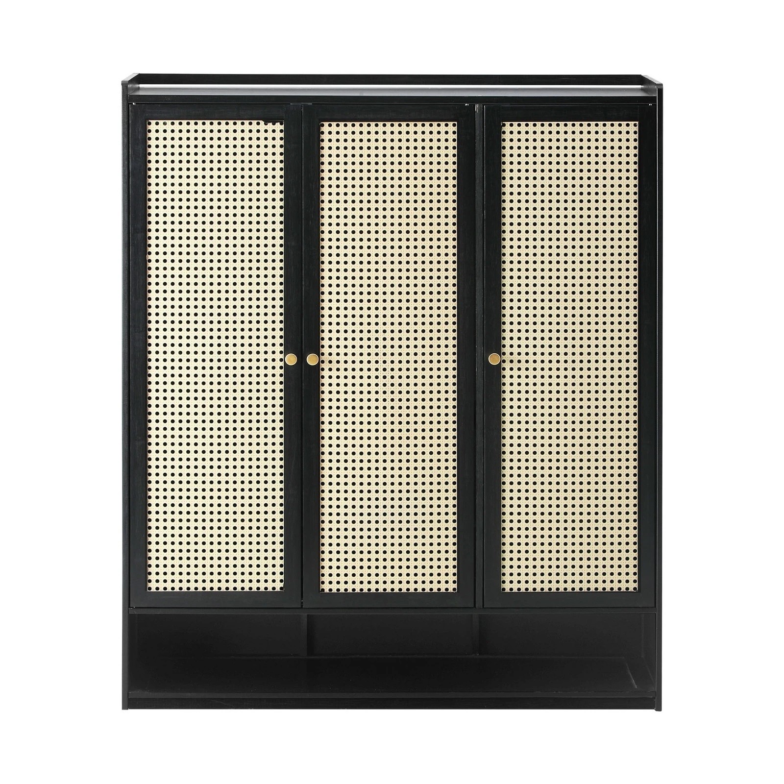 5 Oikiture Shoe Storage Cabinet Shoes Rack Organiser Shelf 3 Doors Rattan Style
 - Black, 5 of 9